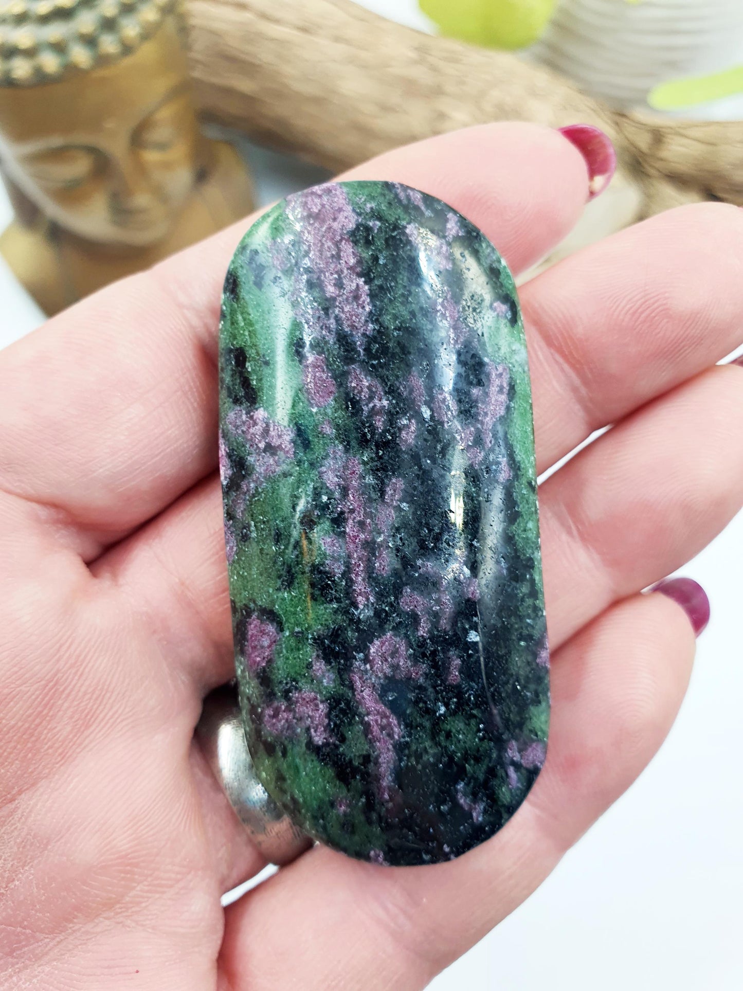 Ruby in Zoisite Palm Stone - Heart Chakra & Vitality Healing Crystal - 45g