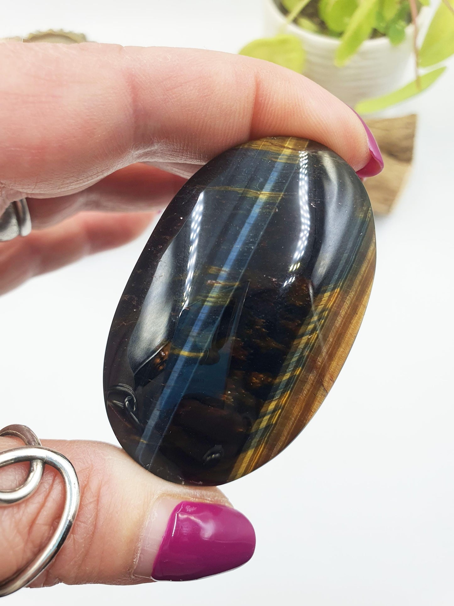 Blue Tiger's Eye Palm Stone - Protection & Intuition Healing Crystal, 80g