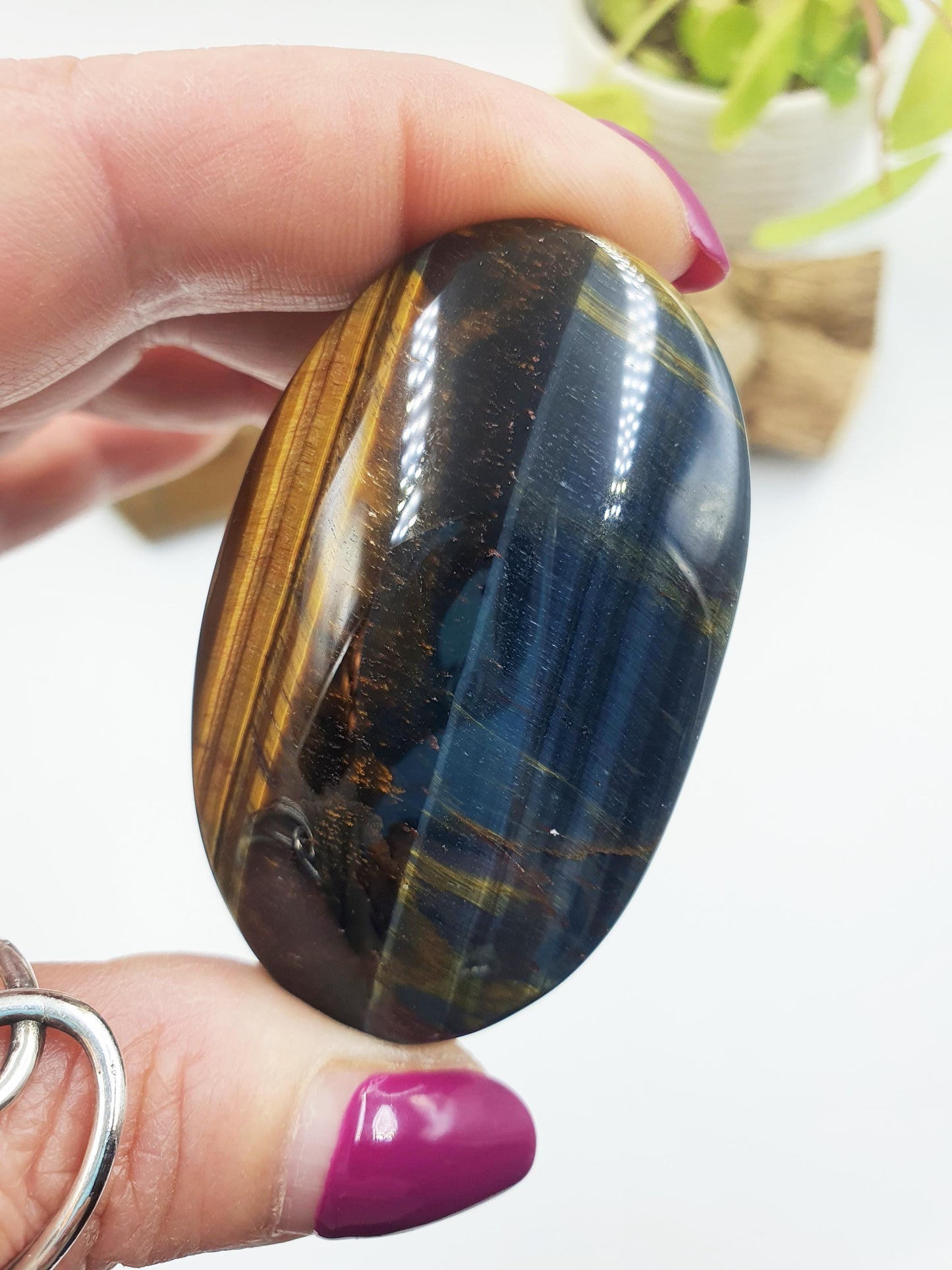 Blue Tiger's Eye Palm Stone - Protection & Intuition Healing Crystal, 80g