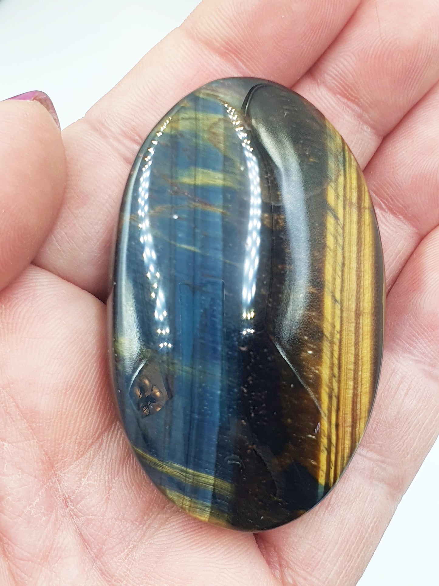 Blue Tiger's Eye Palm Stone - Protection & Intuition Healing Crystal, 80g