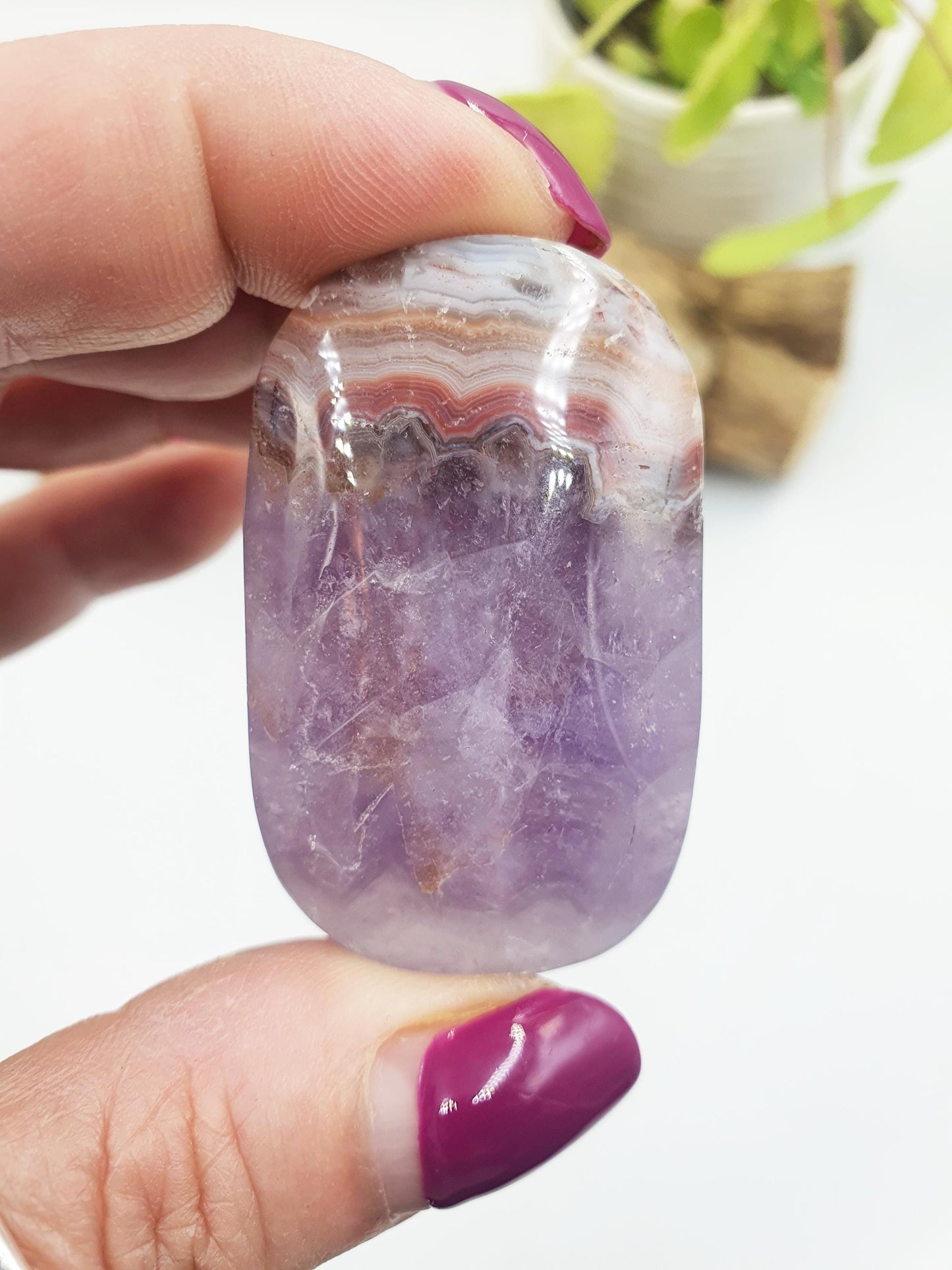 Amethyst Agate Palm Stone - Calming & Balancing Healing Crystal - 35g