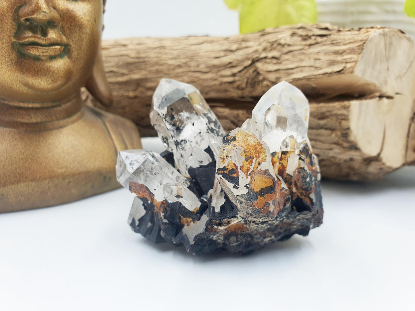 Clear Quartz and Hematite Cluster Specimen - Grounding & Amplifying Healing Raw Crystal, 155g