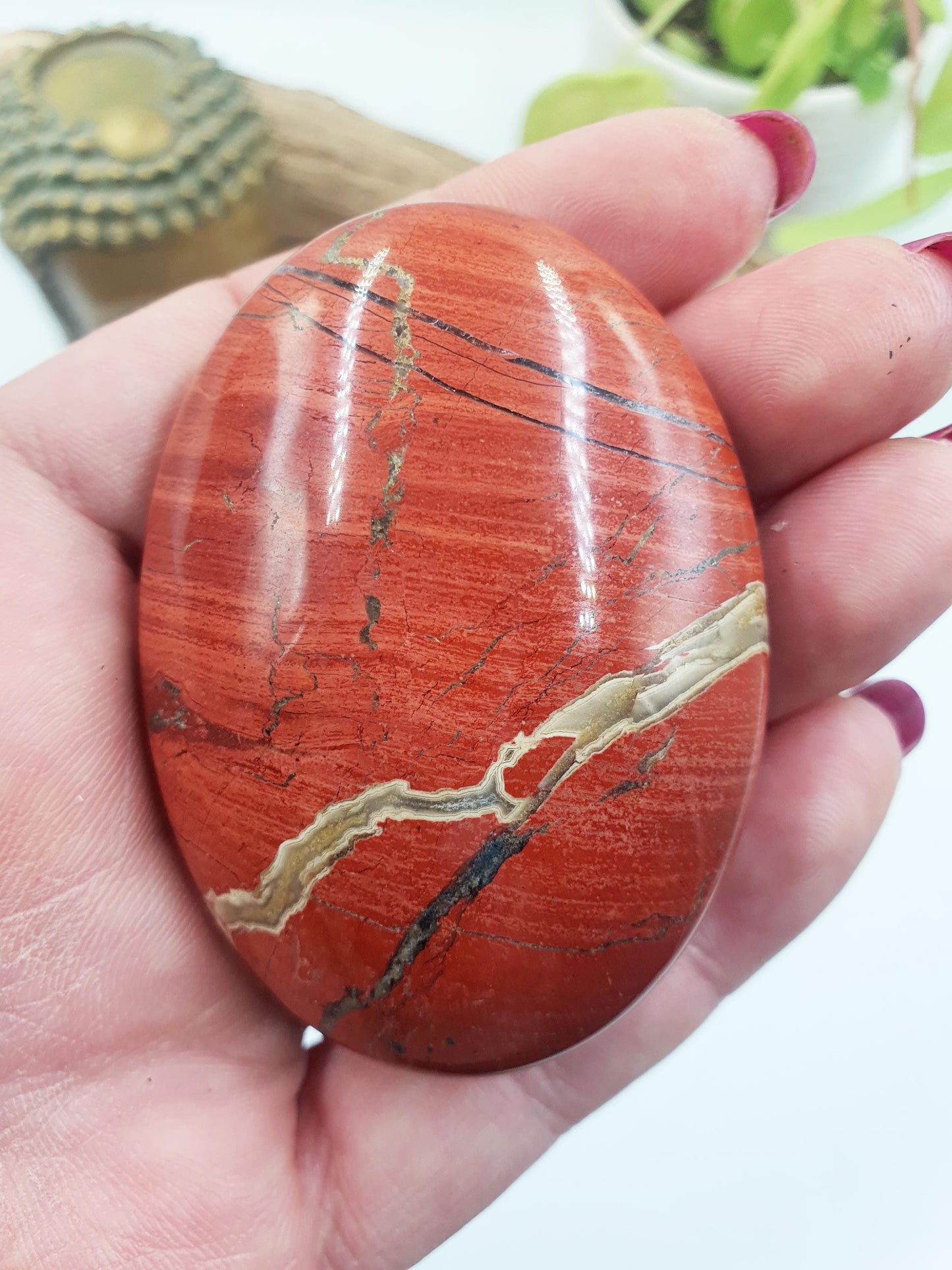 Red Jasper Palm Stone - Grounding & Strength Root Chakra Crystal - 115g
