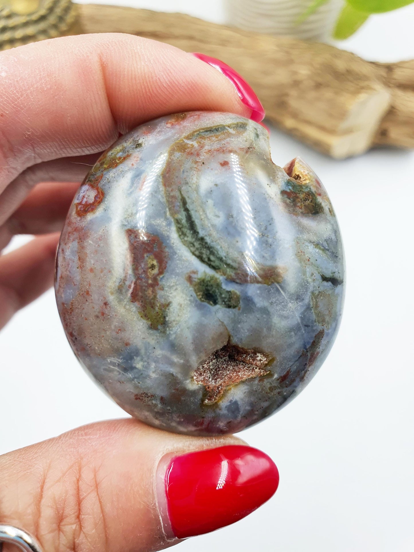 Ocean Jasper Palm with natural pockets- Joy & Renewal Healing Crystal - 85g