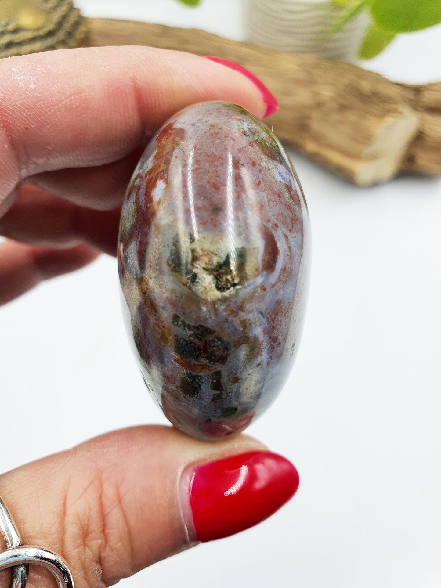 Ocean Jasper Palm with natural pockets- Joy & Renewal Healing Crystal - 85g