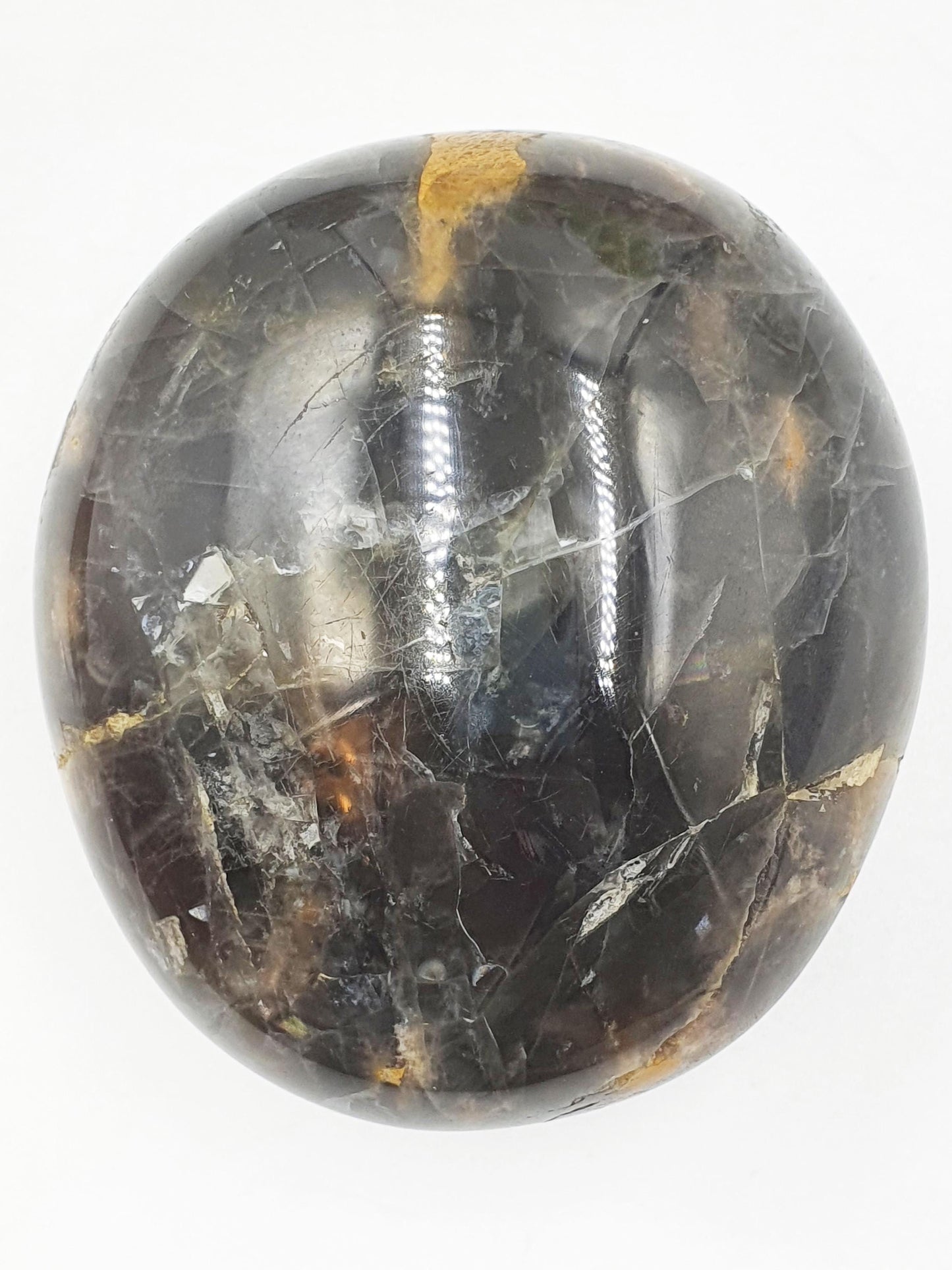 Flashy Black Moonstone Palm Stone - Intuition & New Beginnings Healing Crystal - 144g