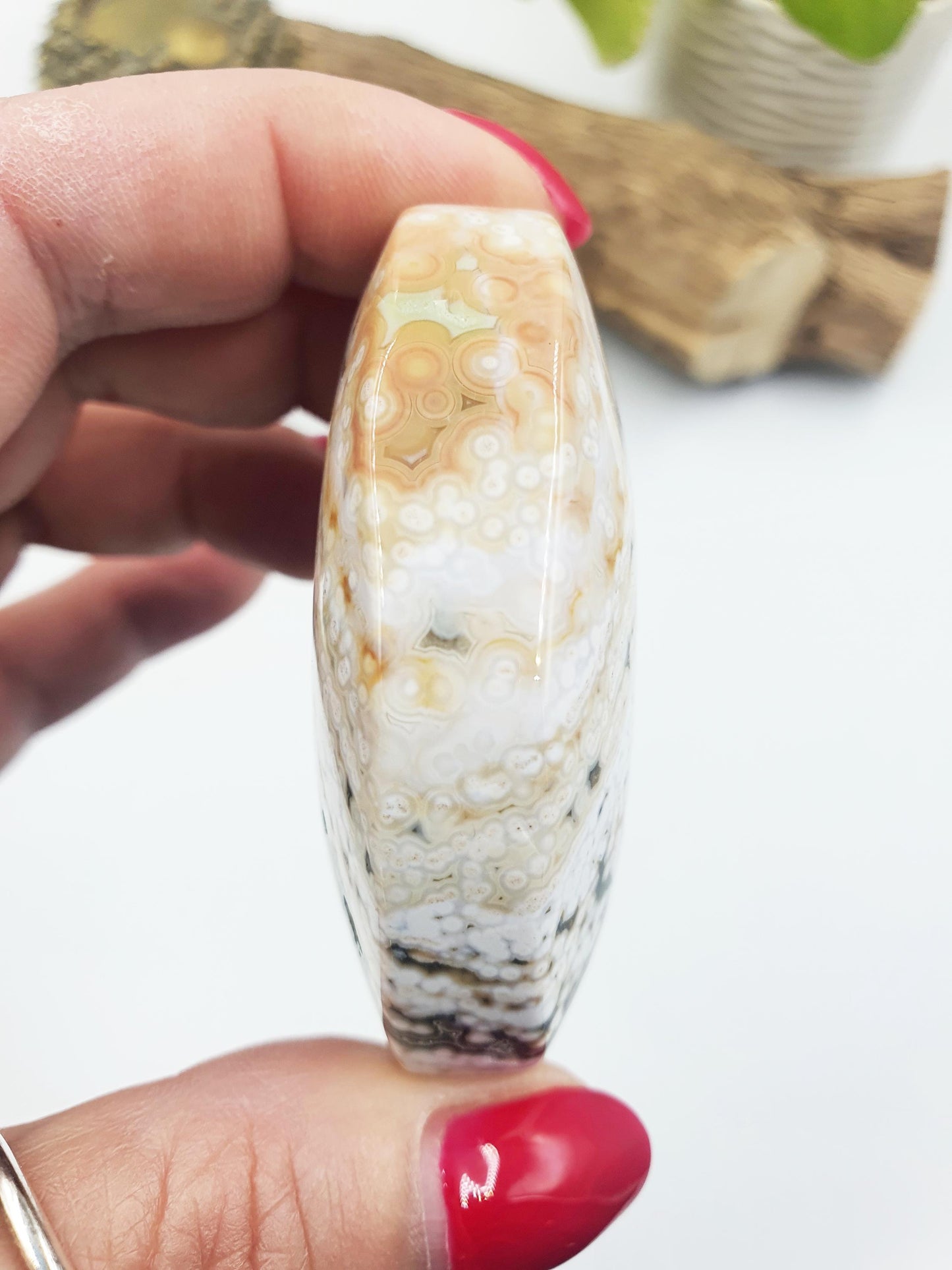 Orbicular Ocean Jasper Palm - Joy & Renewal Healing Crystal - 100g