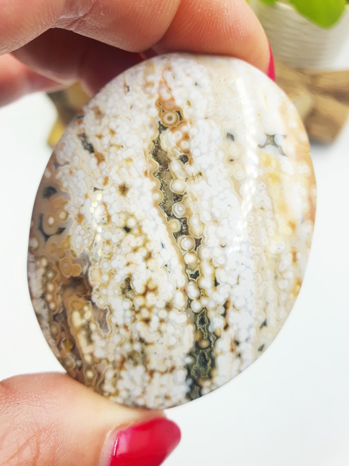 Orbicular Ocean Jasper Palm - Joy & Renewal Healing Crystal - 100g