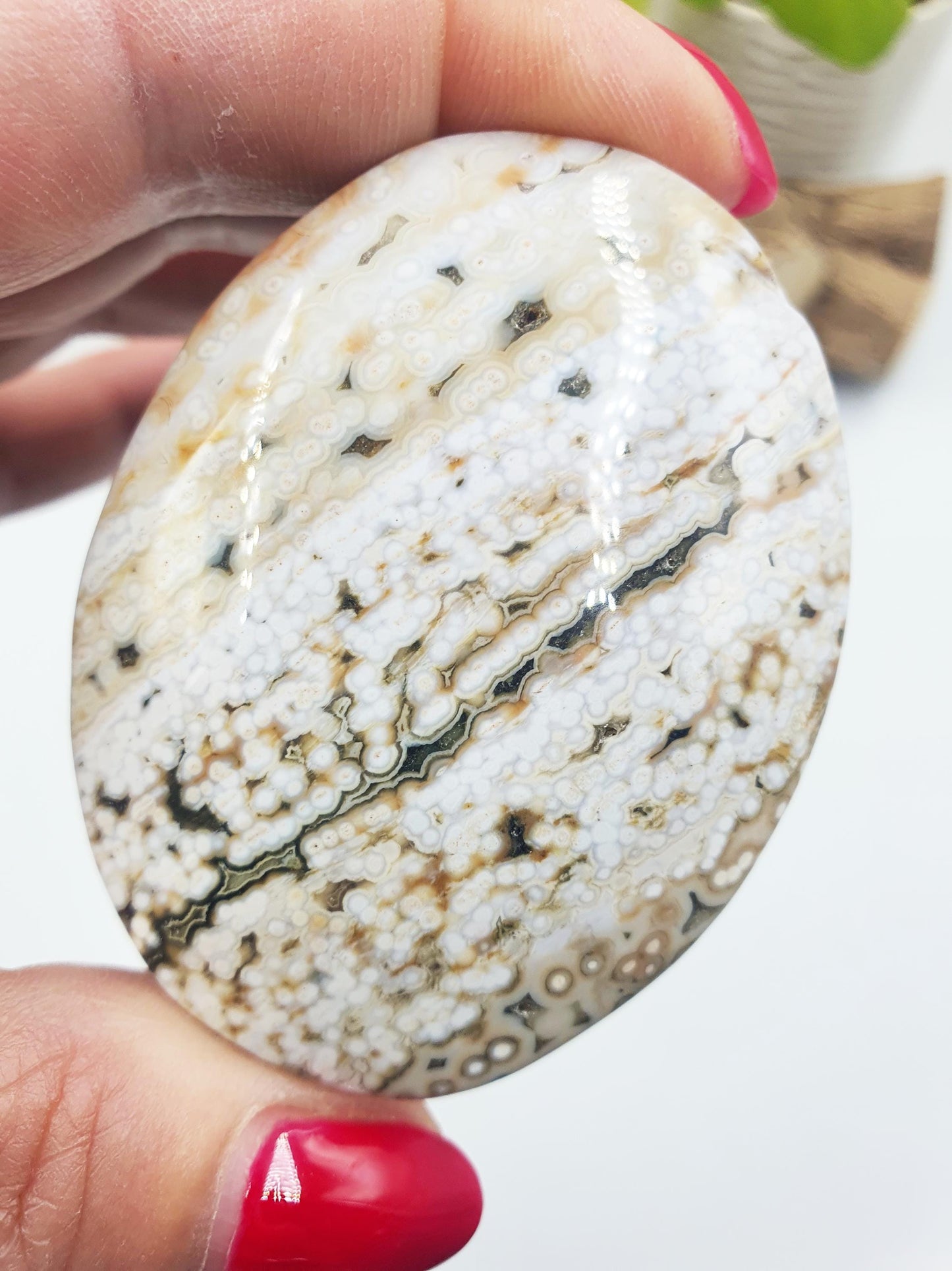 Orbicular Ocean Jasper Palm - Joy & Renewal Healing Crystal - 100g