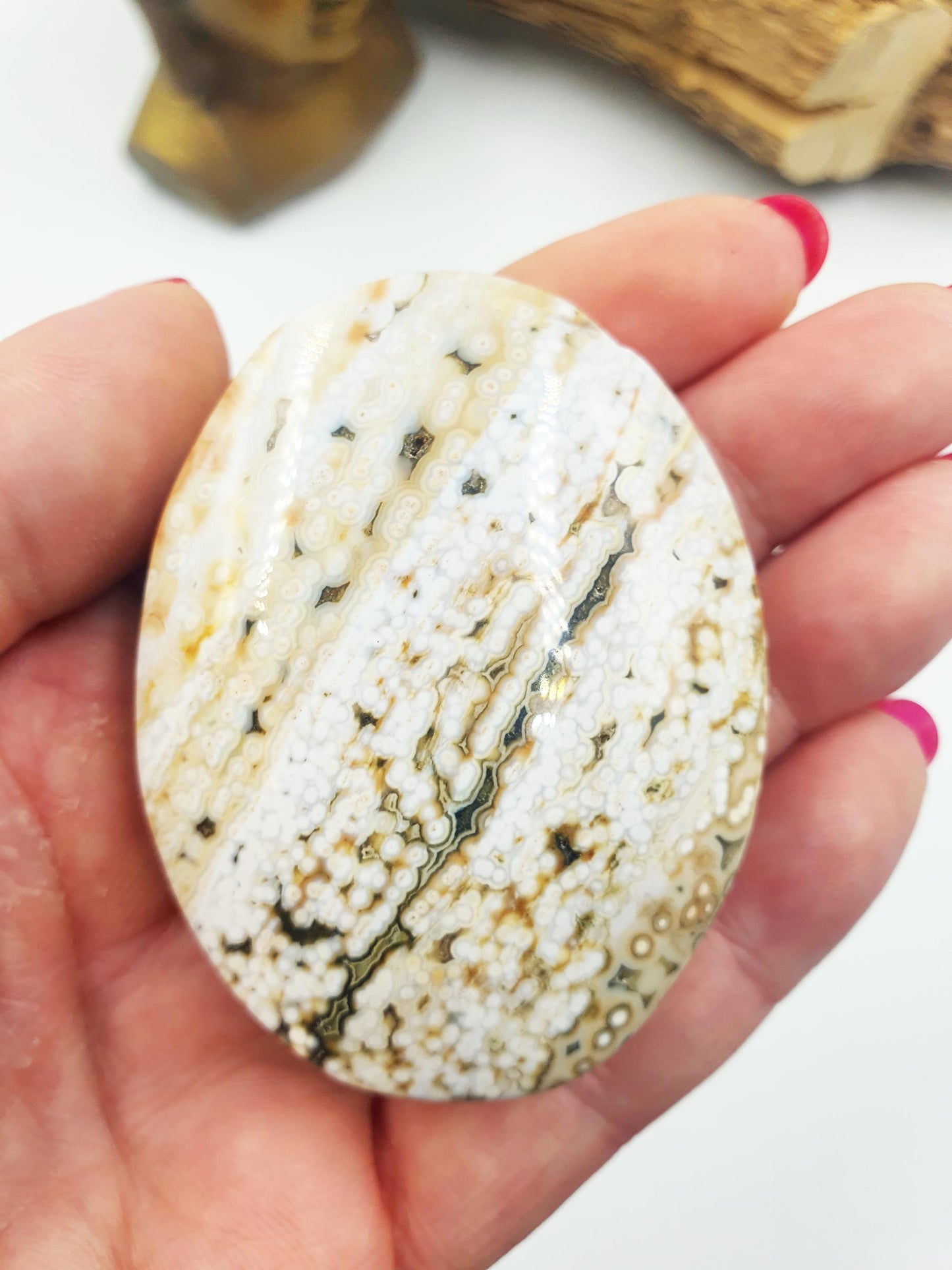 Orbicular Ocean Jasper Palm - Joy & Renewal Healing Crystal - 100g