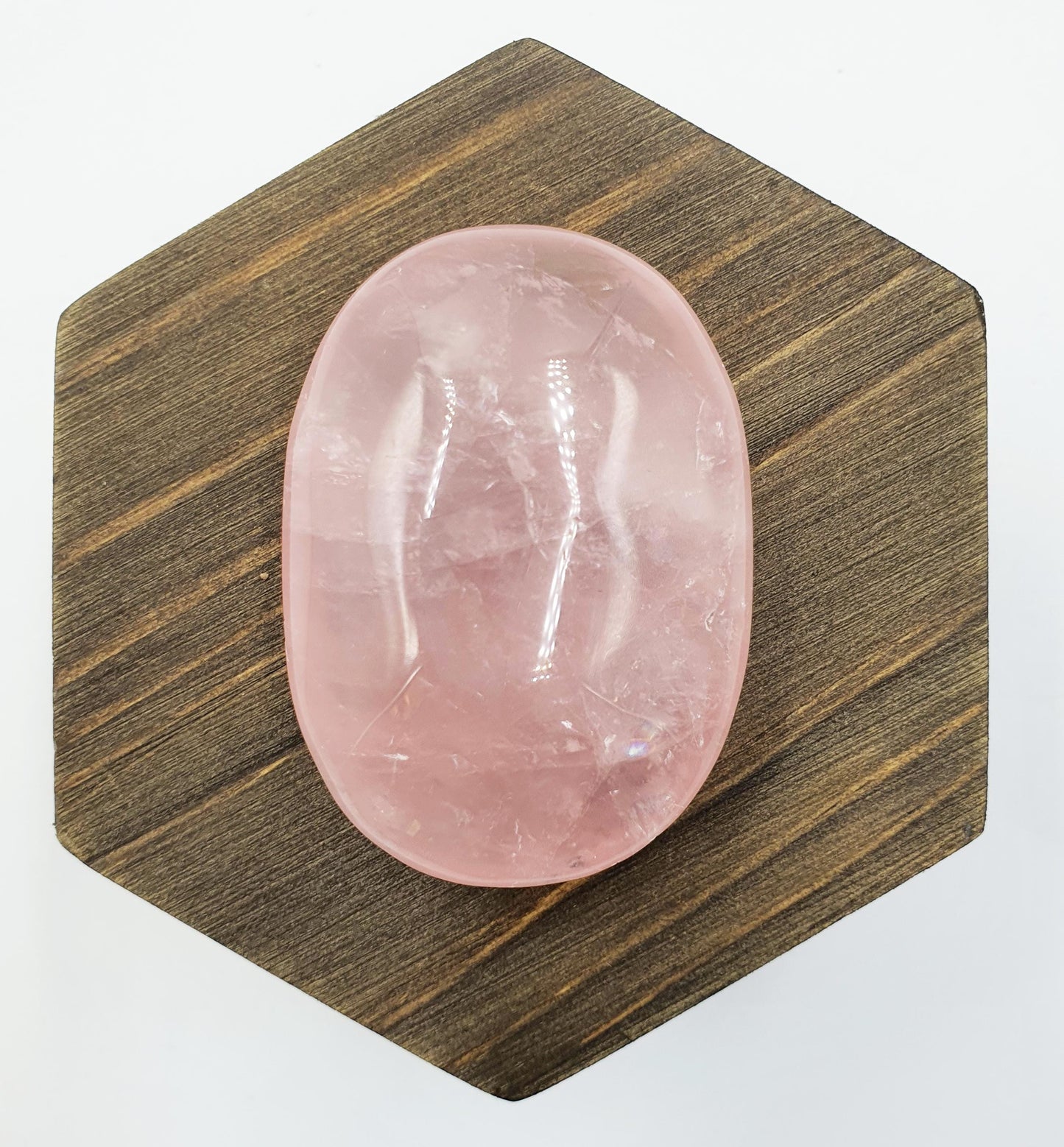 Rose Quartz Palm Stone with rainbows - Love & Compassion Healing Crystal - 60g
