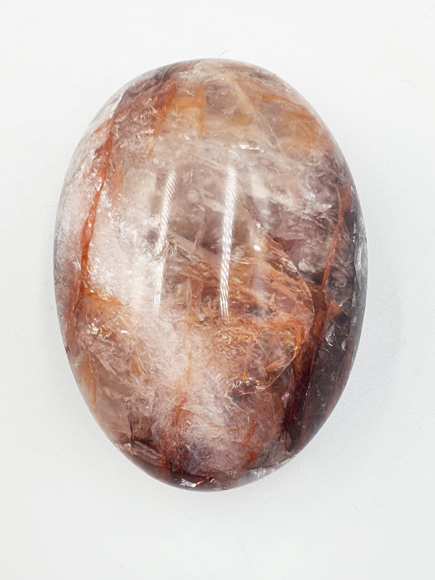 Fire Quartz (Hematoid) Palm Stone with rainbow flashes - Grounding & Vitality Crystal - 95g