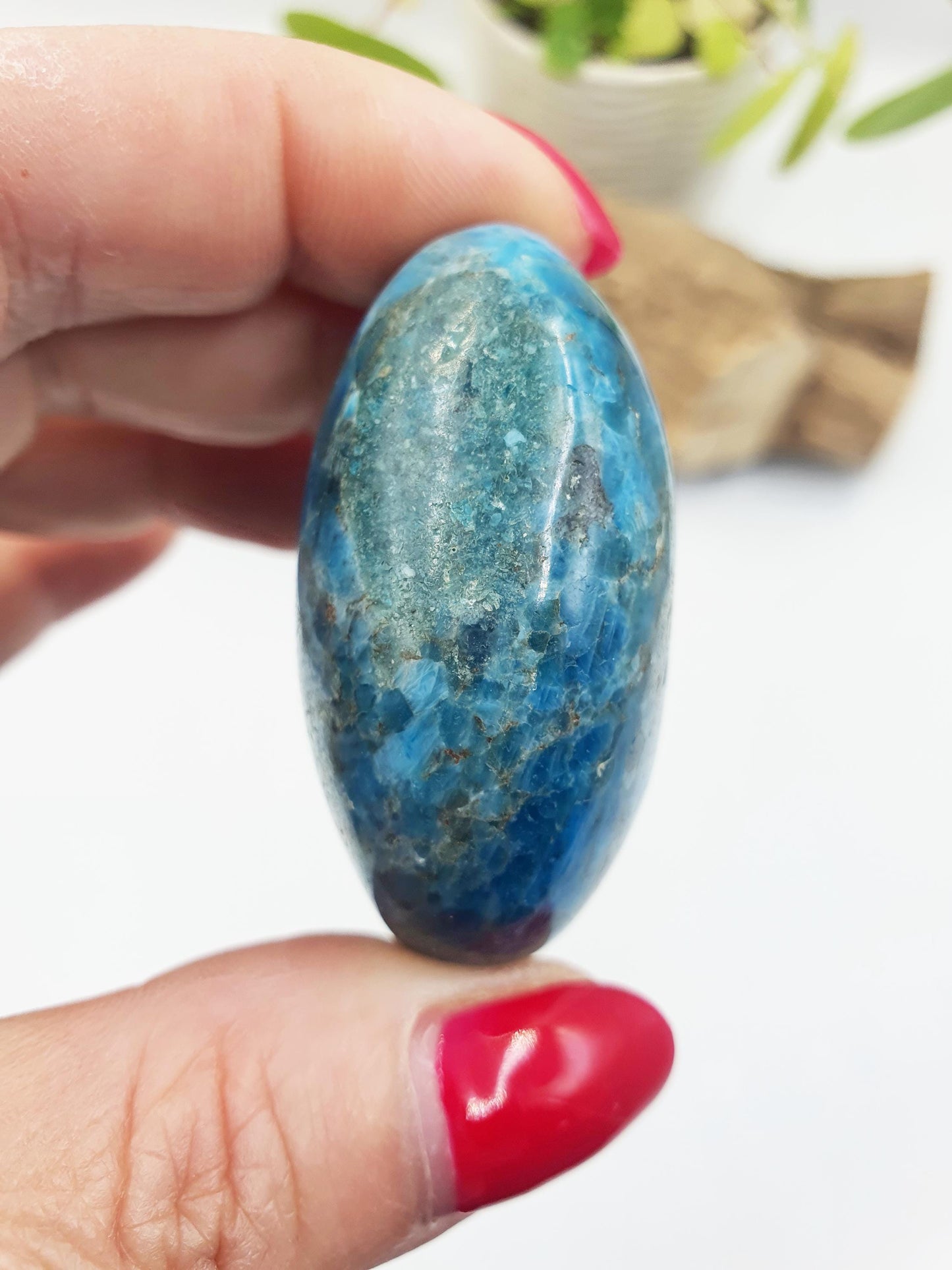 Blue Apatite Palm Stone - Motivation & Focus Healing Crystal - 85g