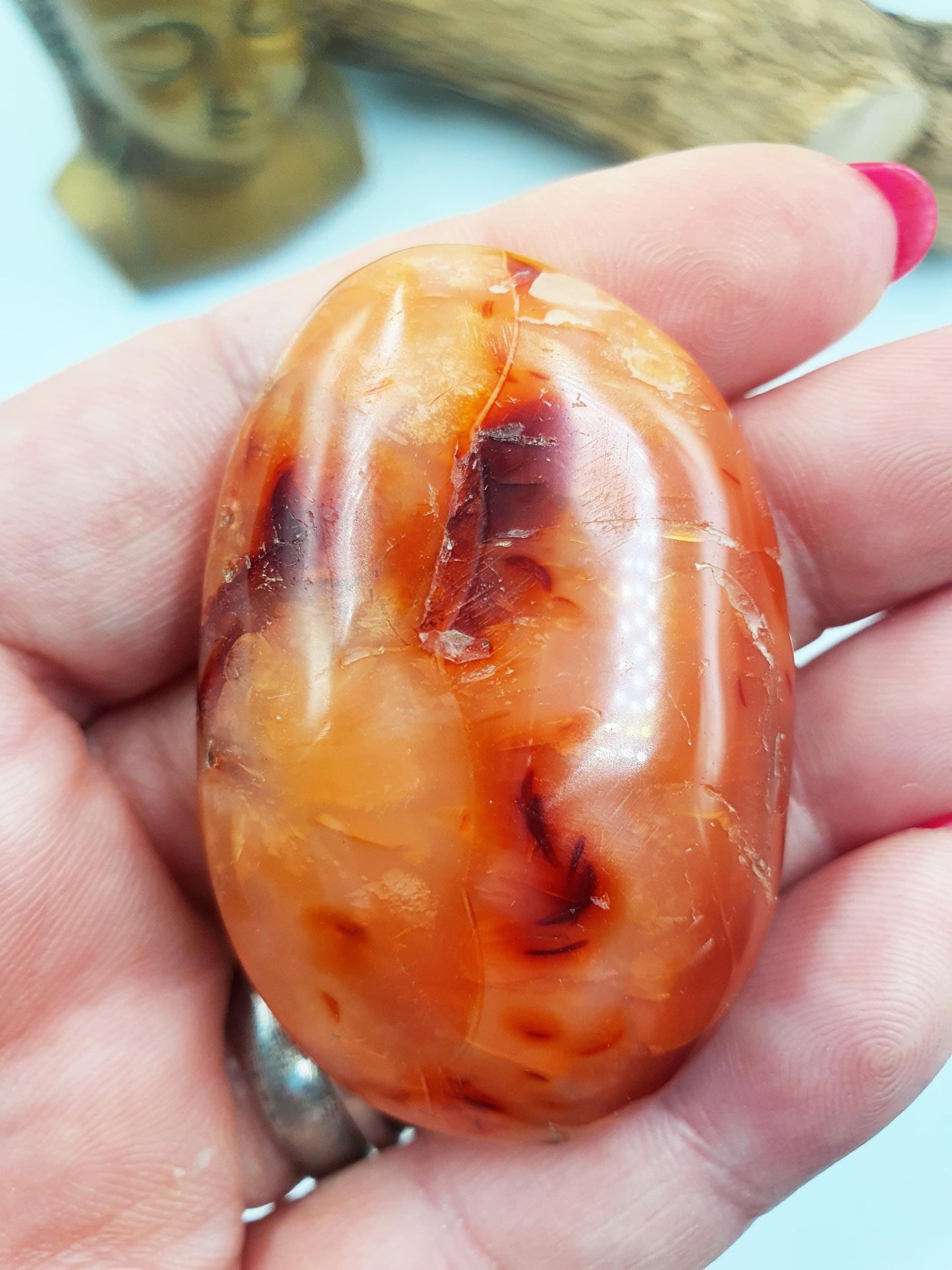 Carnelian Palm Stone - Vitality & Creative Healing Crystal - 55g