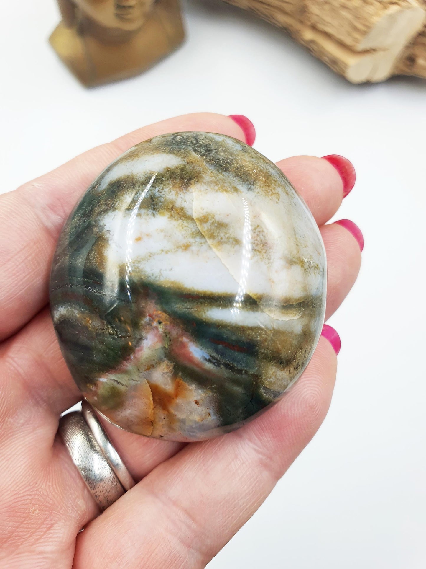 Ocean Jasper Palm with natural pocket- Joy & Renewal Healing Crystal - 80g