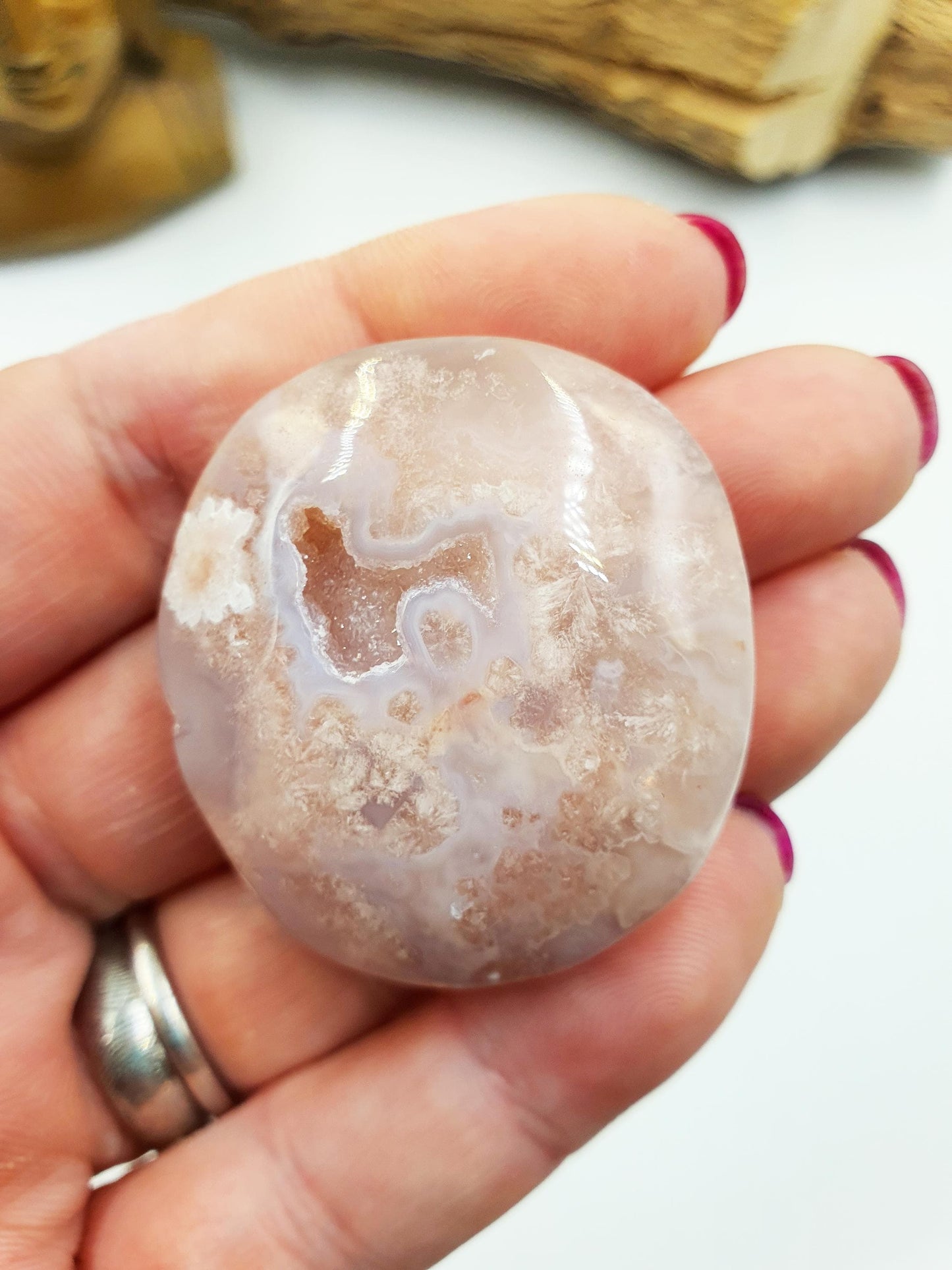 Flower Agate (Sakura) Palm Stone - Growth, Creativity & Emotional Healing Crystal, 40g