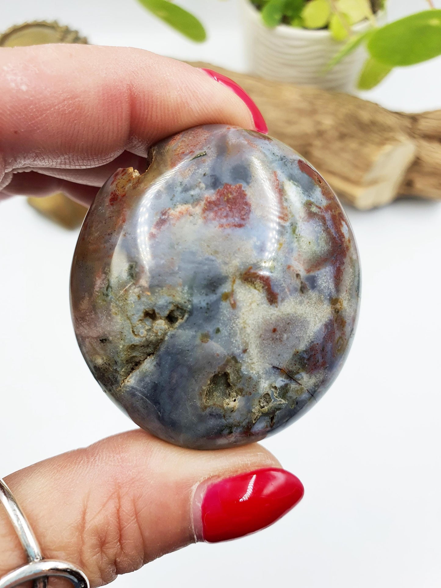 Ocean Jasper Palm with natural pockets- Joy & Renewal Healing Crystal - 85g