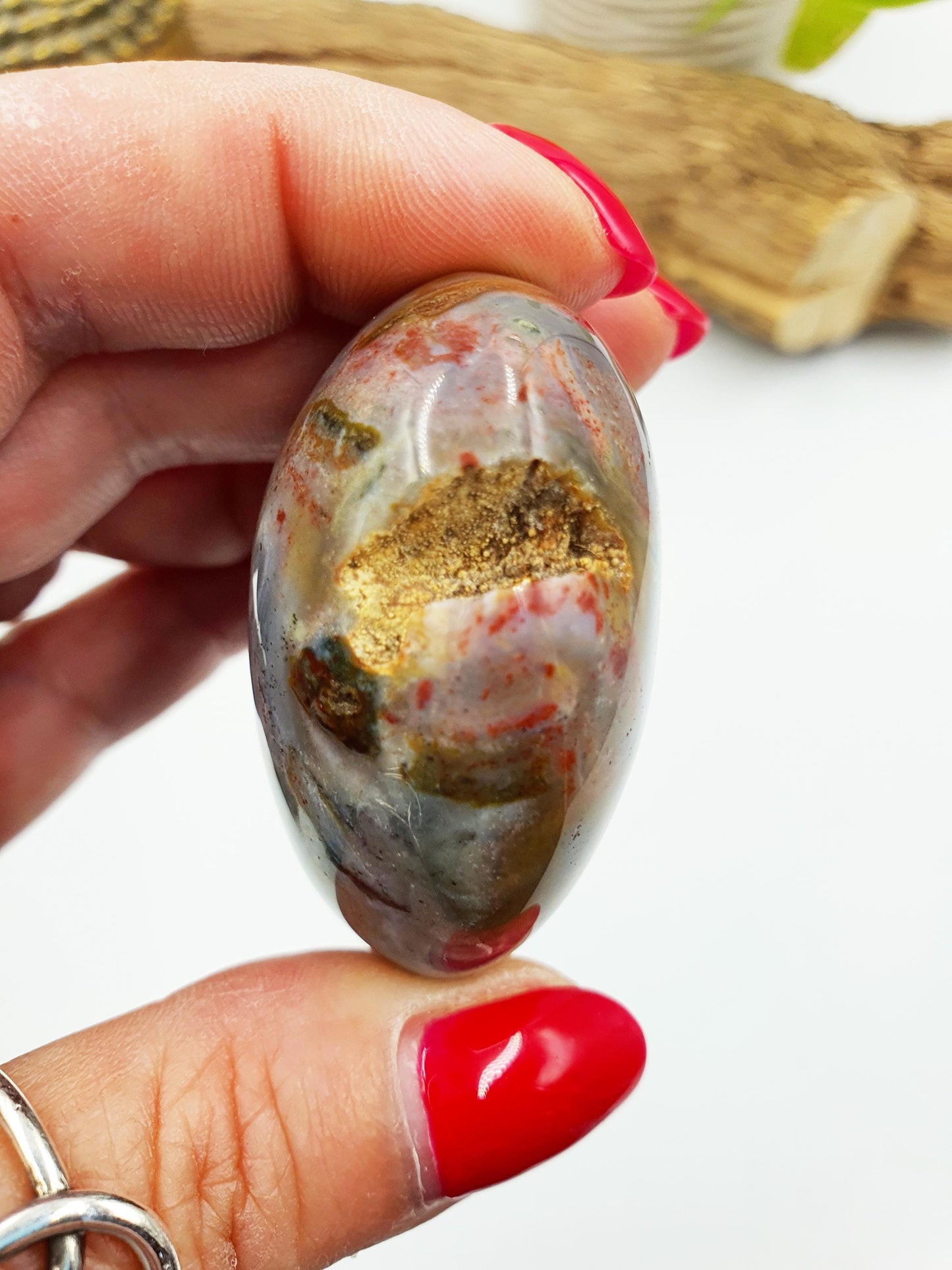 Ocean Jasper Palm with natural pockets- Joy & Renewal Healing Crystal - 85g