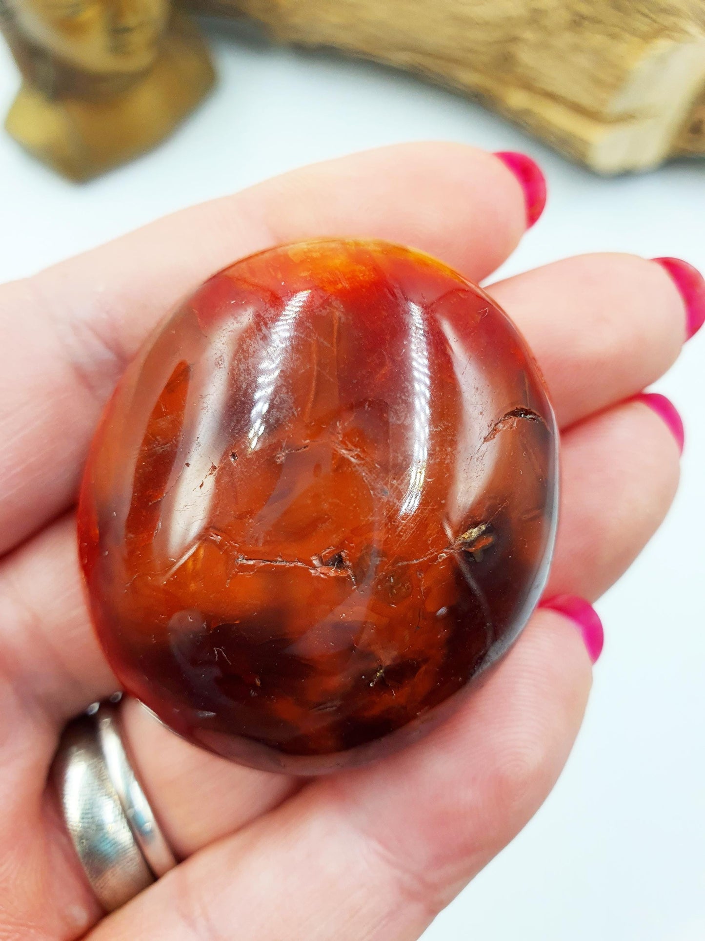 Carnelian Palm Stone - Vitality & Creative Healing Crystal - 55g