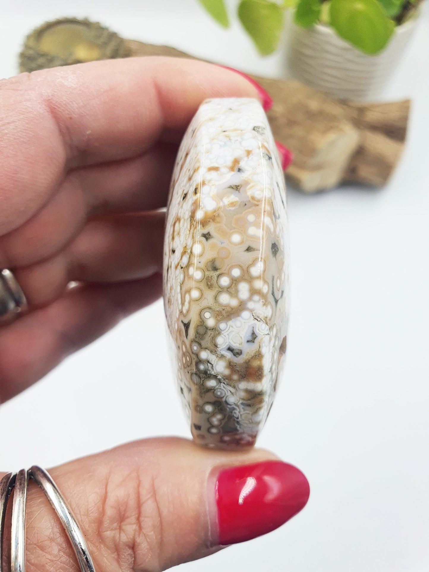 Orbicular Ocean Jasper Palm - Joy & Renewal Healing Crystal - 100g