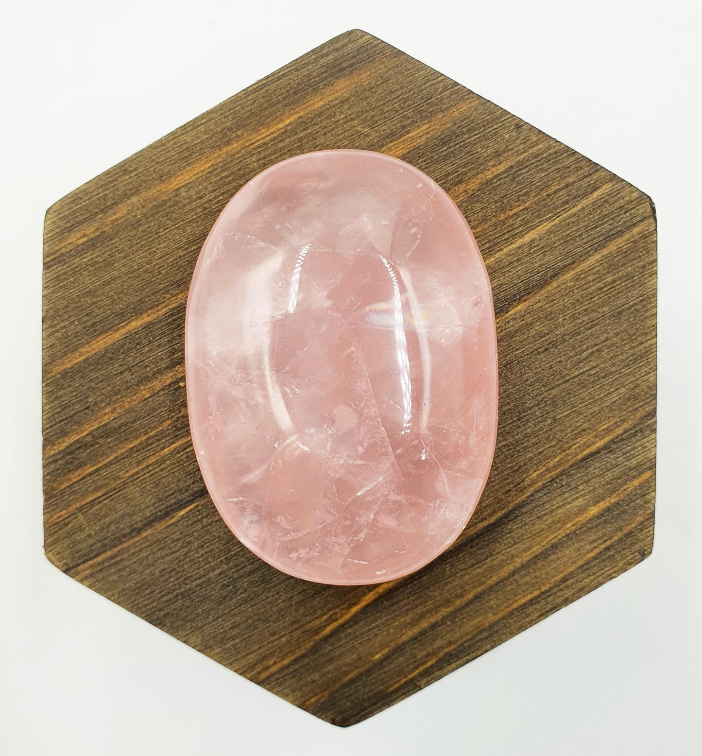 Rose Quartz Palm Stone with rainbows - Love & Compassion Healing Crystal - 60g