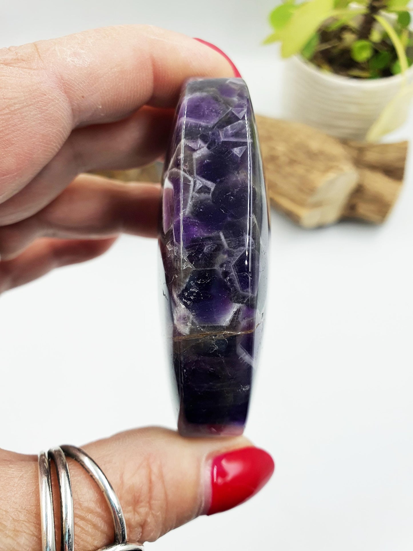 Large Dream Amethyst Palm Stone - Intuition & Spiritual Protection Crystal - 135g