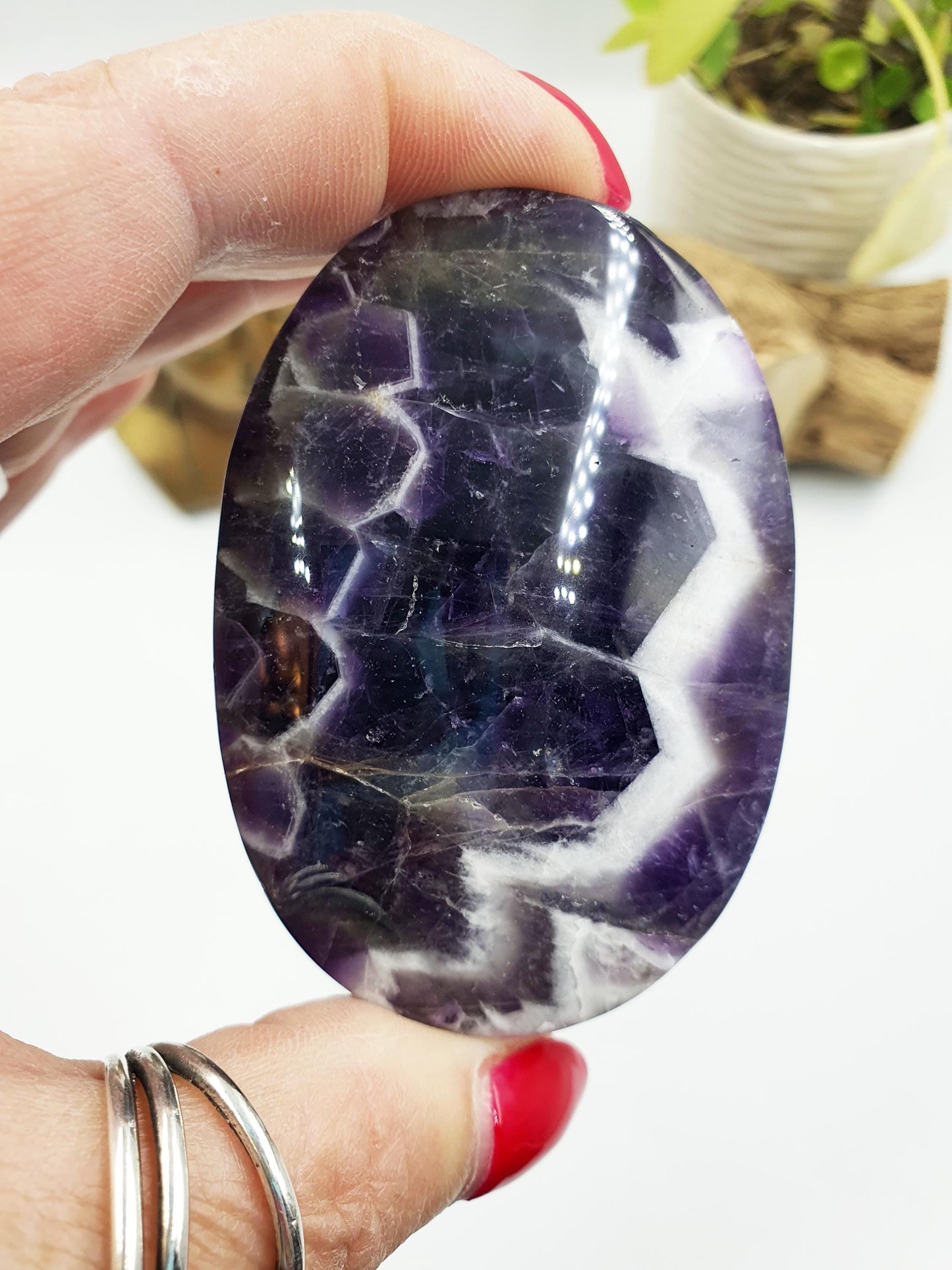 Large Dream Amethyst Palm Stone - Intuition & Spiritual Protection Crystal - 135g