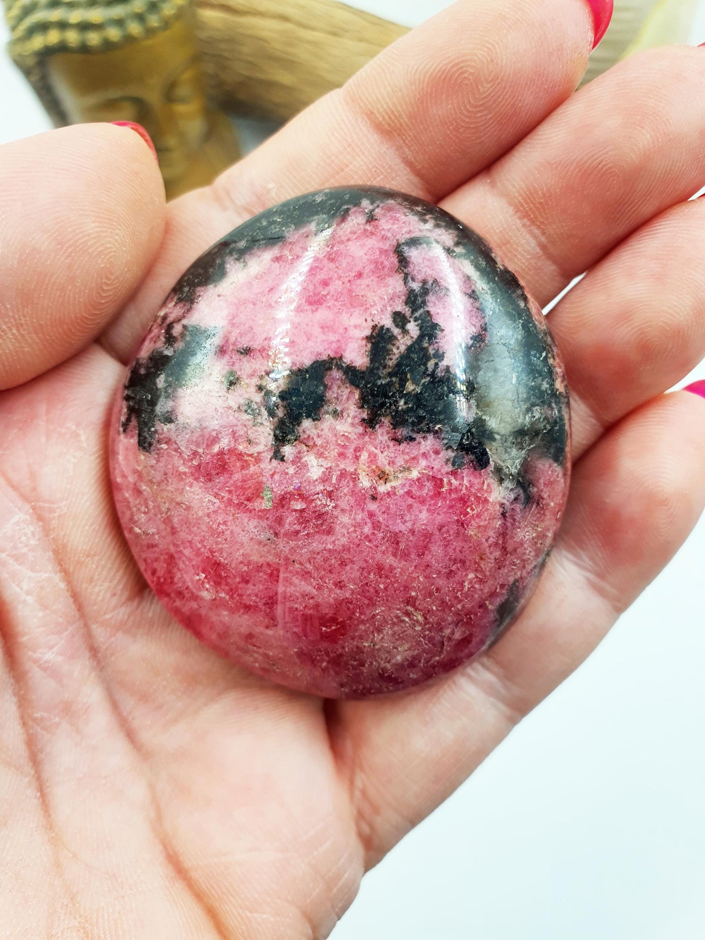 Flashy Rhodonite Palm Stone - Emotional Healing & Heart Chakra Crystal - 120g
