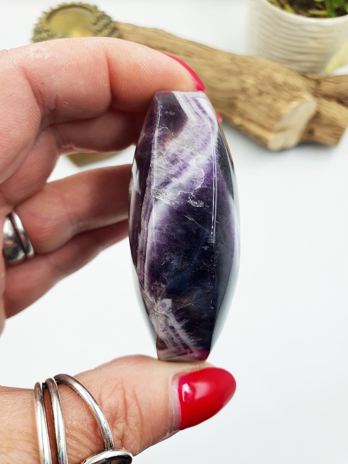 Large Dream Amethyst Palm Stone - Intuition & Spiritual Protection Crystal - 115g