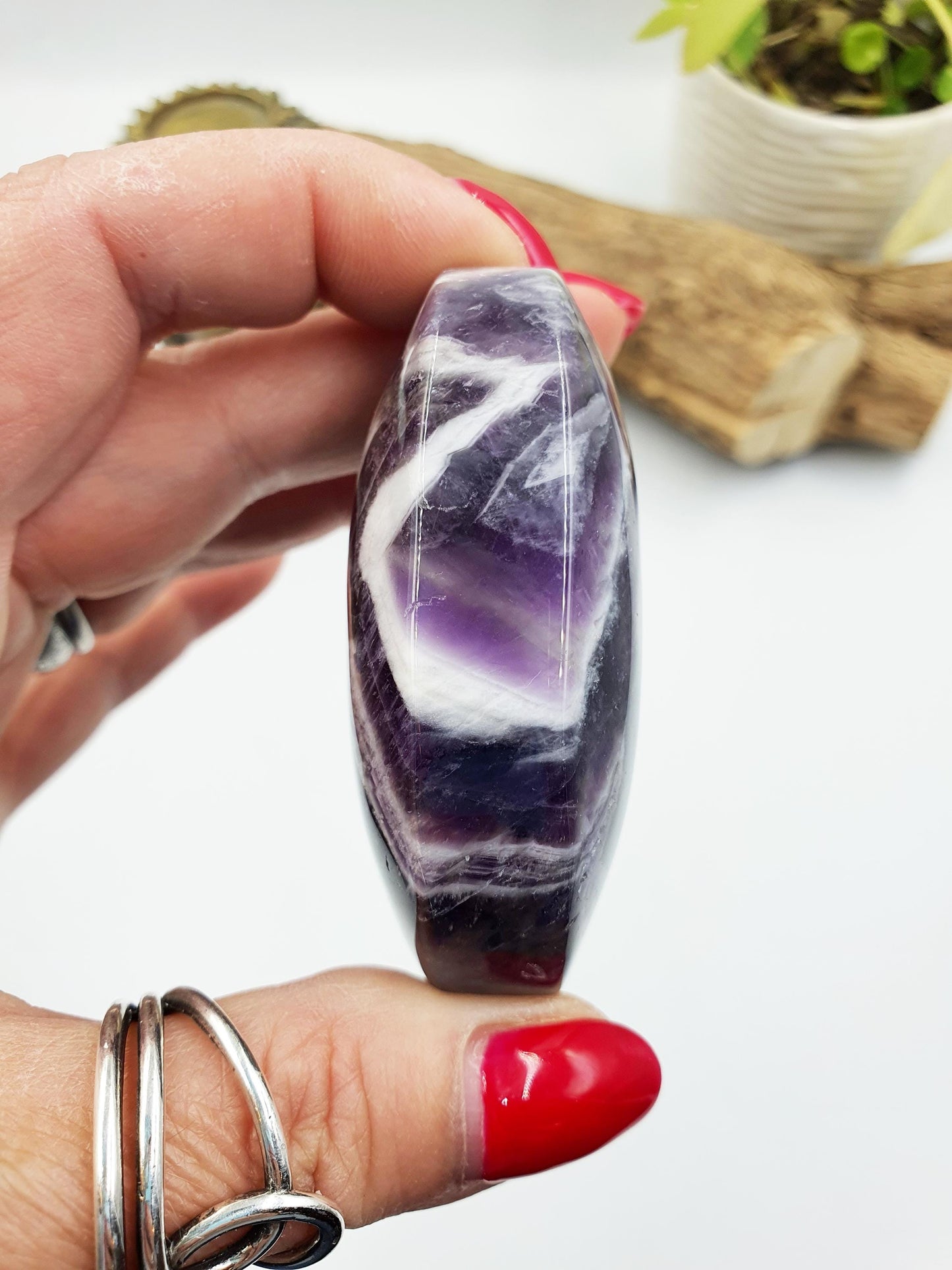 Large Dream Amethyst Palm Stone - Intuition & Spiritual Protection Crystal - 115g