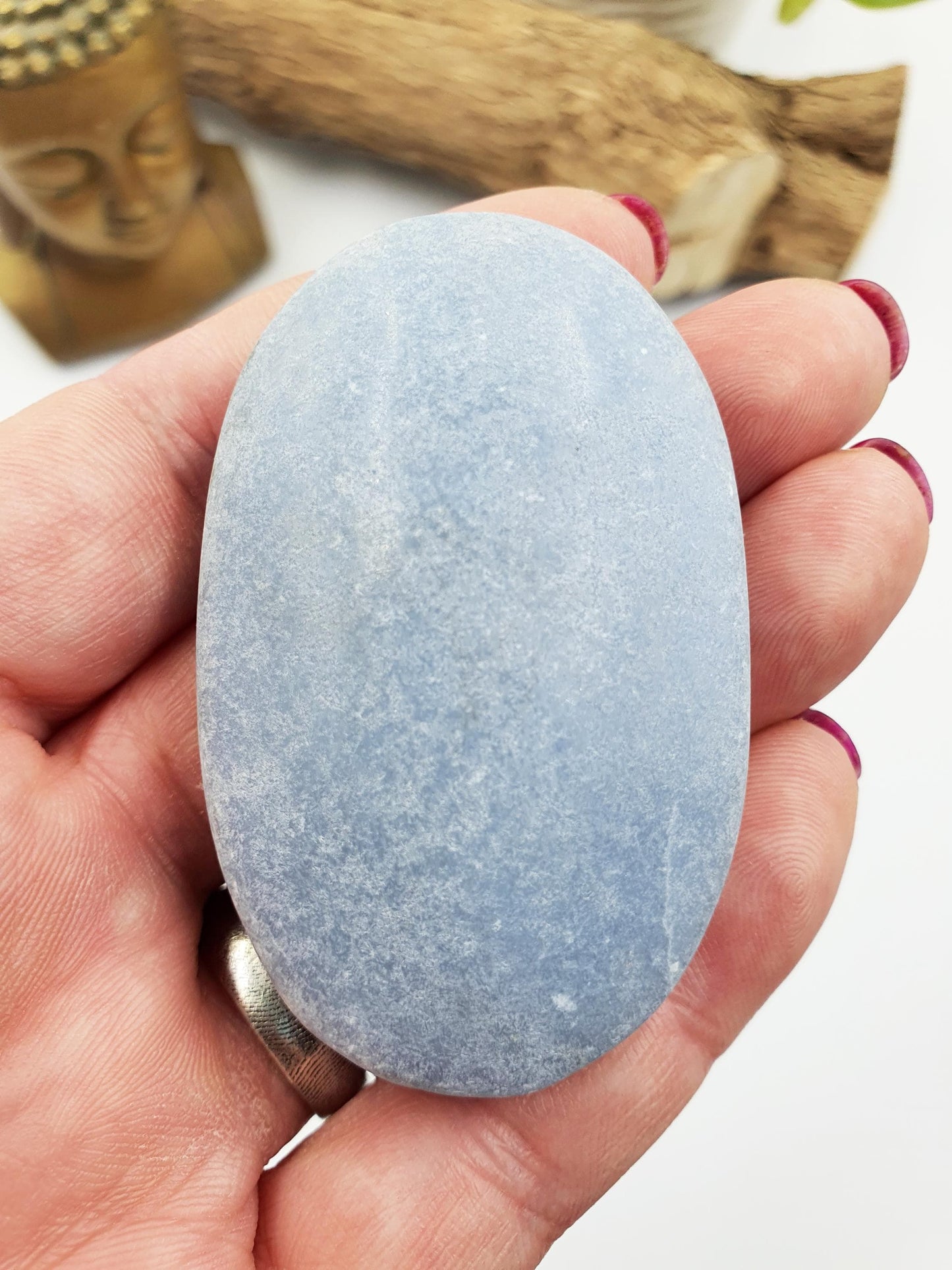 Angelite Palm Stone – Peace, Communication & Angelic Connection Healing Crystal, 75g