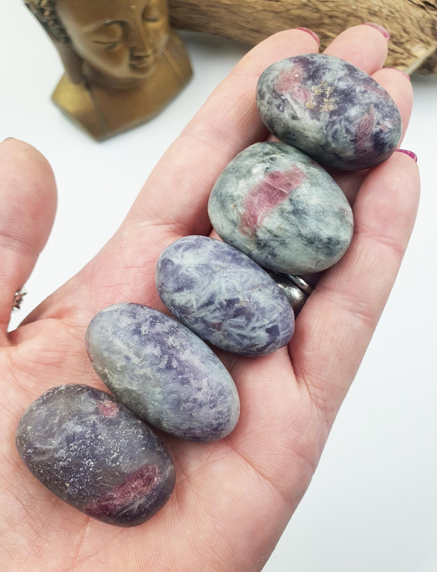 Unicorn Stone Tumble Stone (Pegmatite) – Calm, Comfort & Emotional Healing Crystal Mix (Lepidolite, Pink Tourmaline, Smoky Quartz), 3-4cm