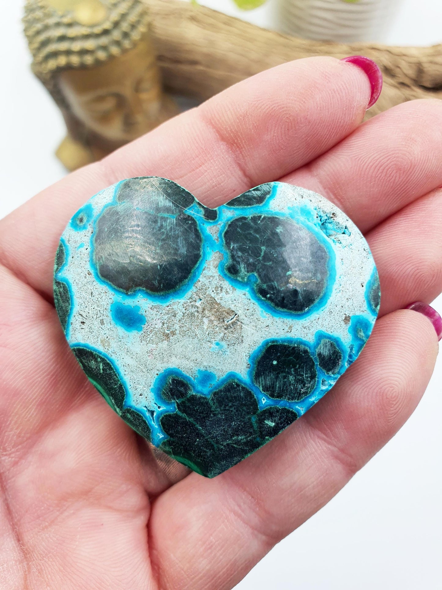 Chrysocolla & Malachite Crystal Heart – Healing, Transformation and Emotional Balance Crystal Heart Carving, 55g