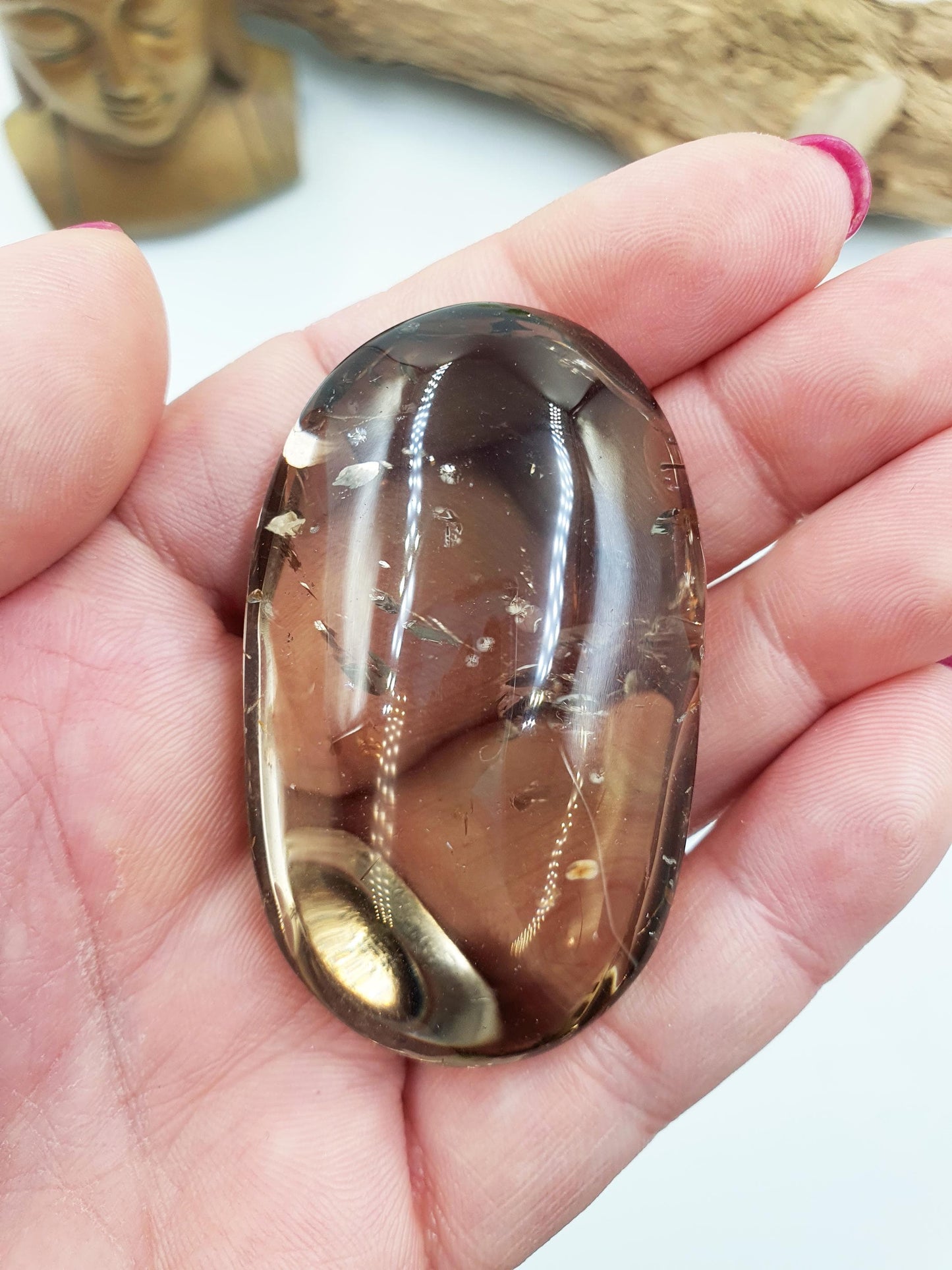 High Grade Large Smoky Quartz Palm Stone - Grounding & Protection Crystal, 65g