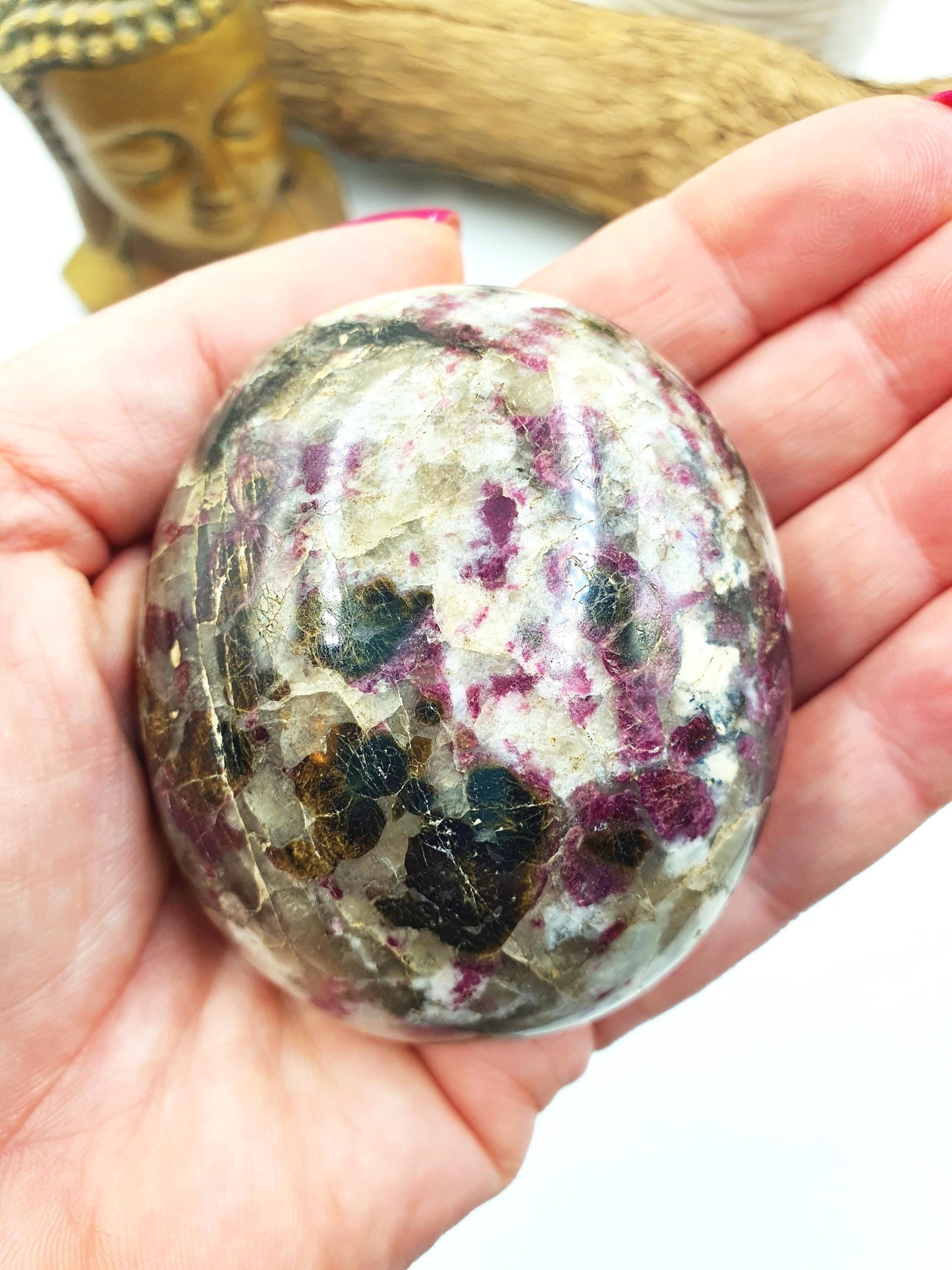 Large Plum Blossom Tourmaline Palm Stone (Rubellite) – Love, Compassion & Emotional Healing Crystal, 185g