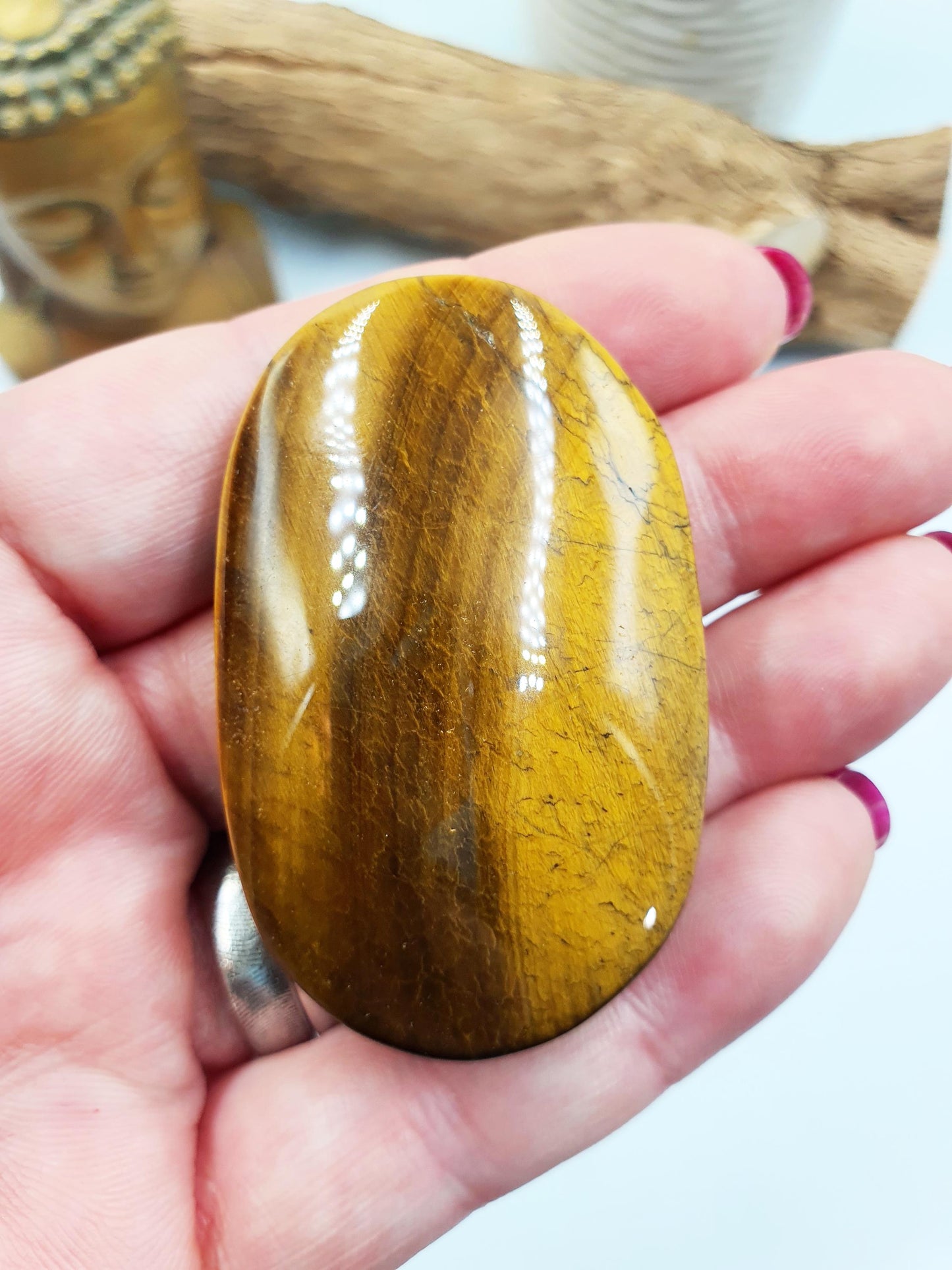 High Grade Yellow Tigers Eye Palm Stone - Protection & Courage Crystal - 50g