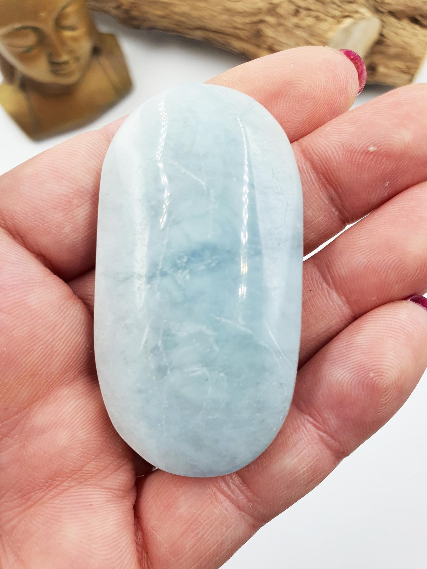Aquamarine Palm Stone - Calming & Stress Relief Throat Chakra Crystal - 50g