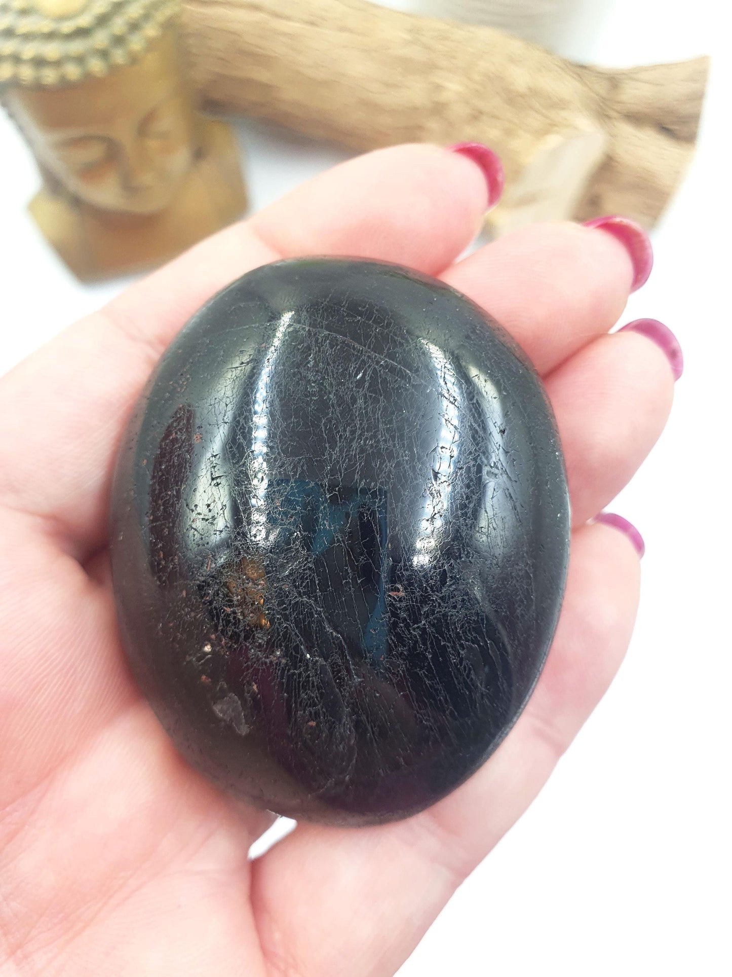 Large Black Tourmaline Palm Stone - Protection & Grounding Healing Crystal, 110g