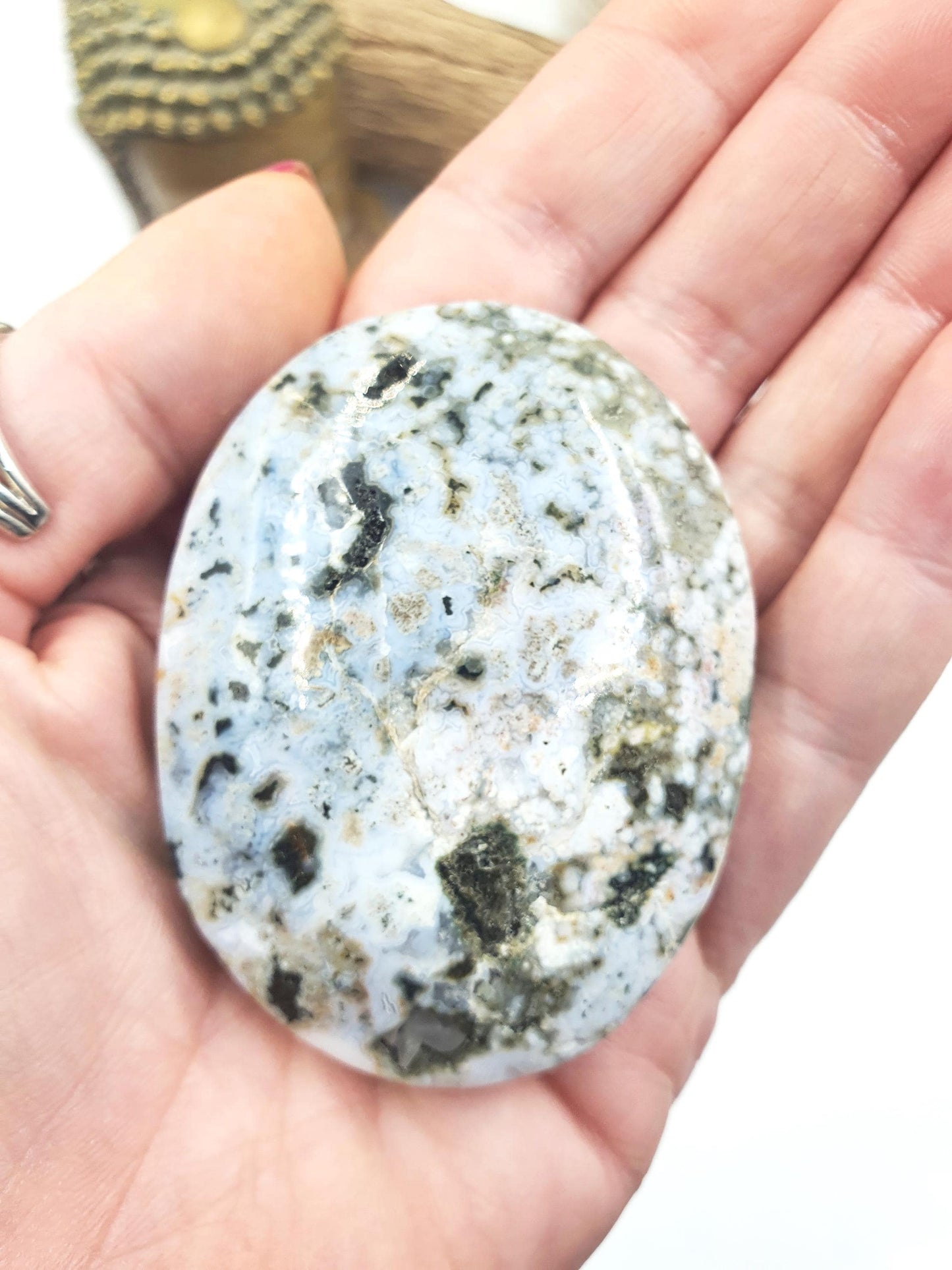 Orbicular Ocean Jasper Palm - Joy & Renewal Healing Crystal, 95g