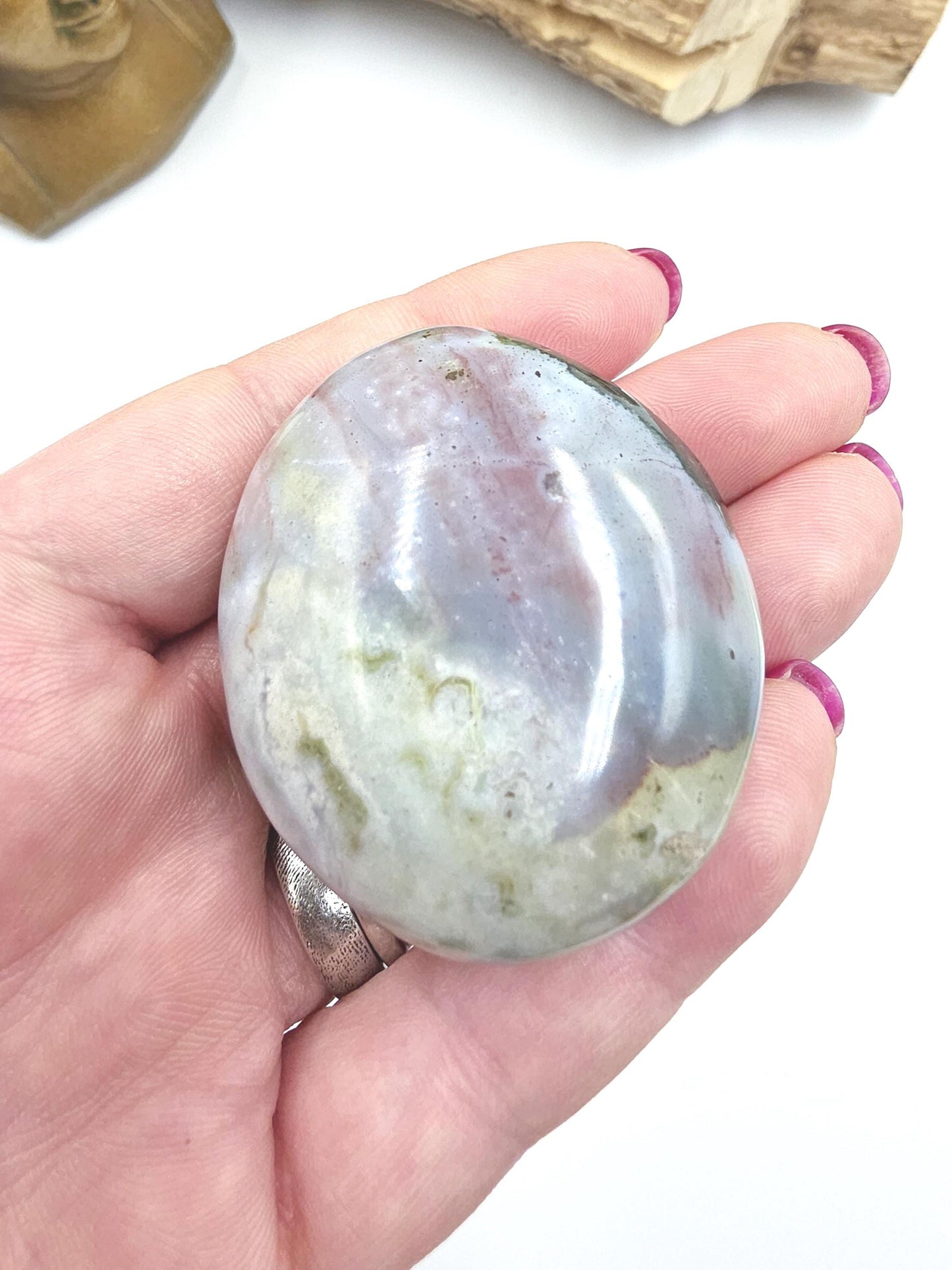Ocean Jasper Palm Stone - Joy & Renewal Healing Crystal - 70g