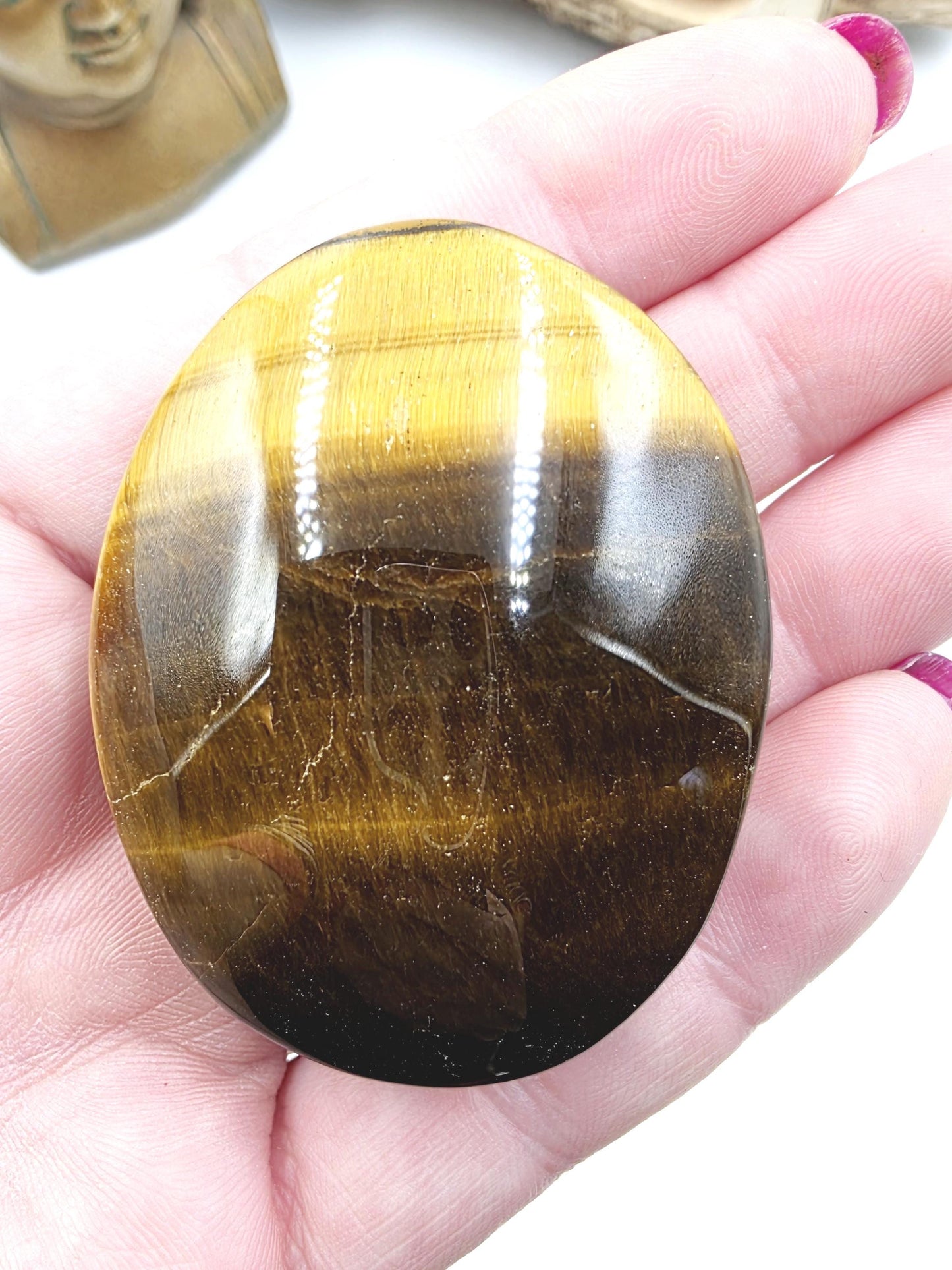 High Grade Yellow Tigers Eye Palm Stone - Protection & Courage Crystal - 75g
