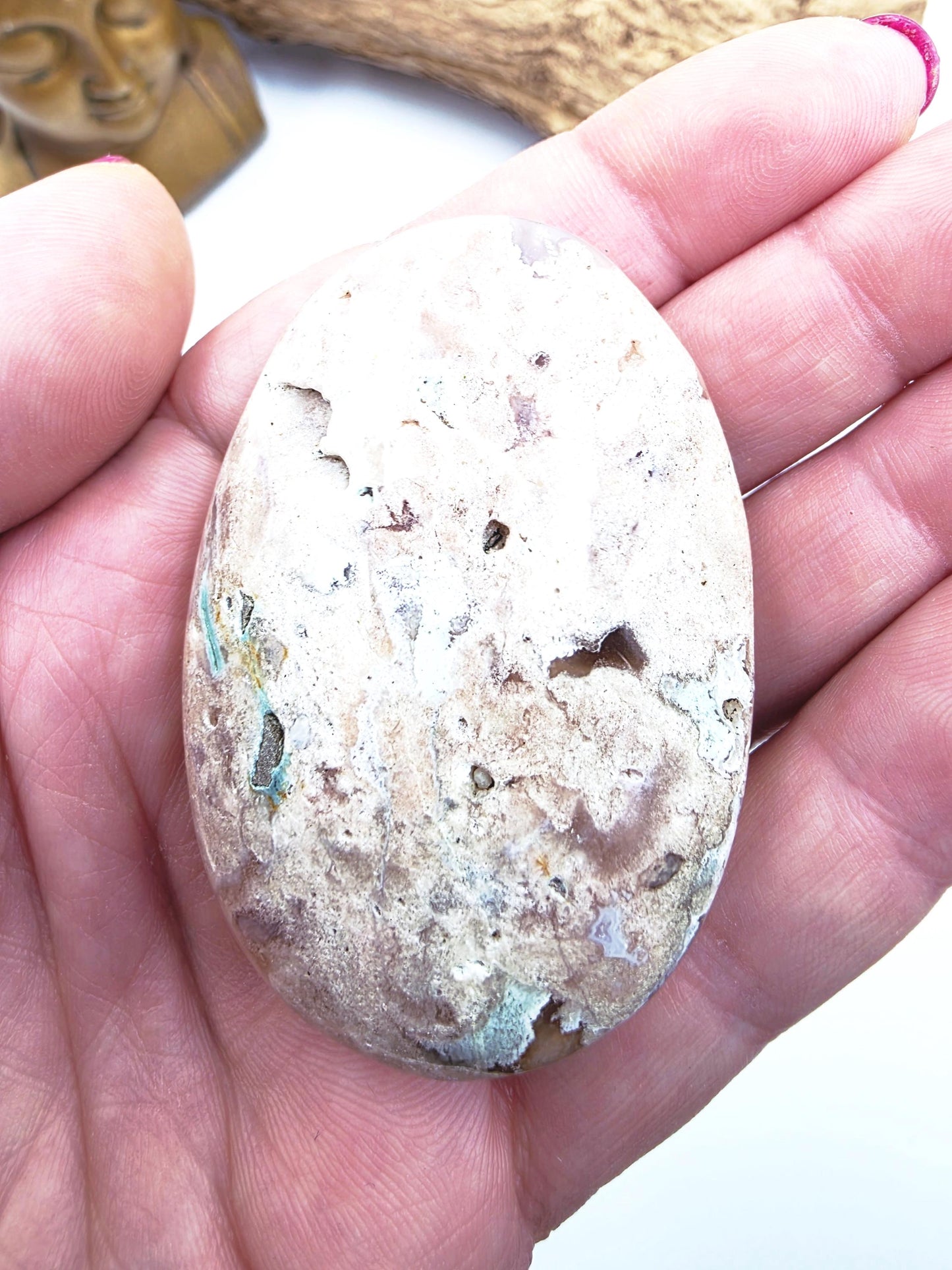 Green Flower Agate (Sakura) Palm Stone - Growth, Creativity & Emotional Healing Crystal, 65g