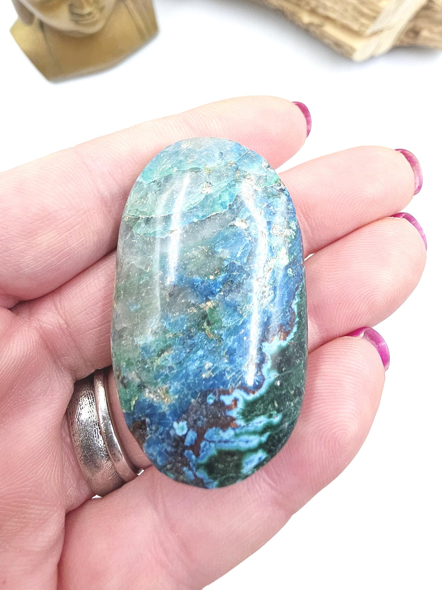 Phoenix Turquoise Palm Stone: Reiki and Meditation Crystal, 40g