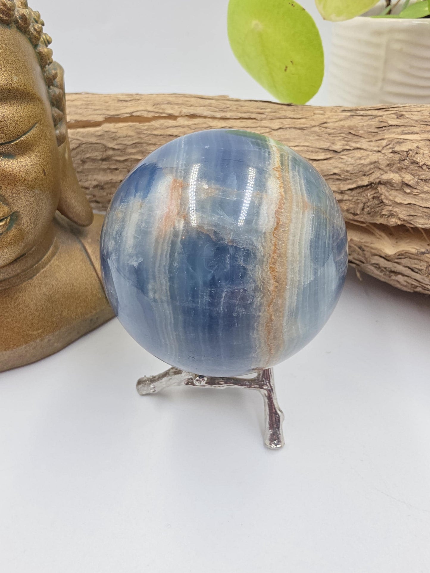 Large Blue Onyx Sphere - Calming & Strength Healing Crystal Ball, 68mm