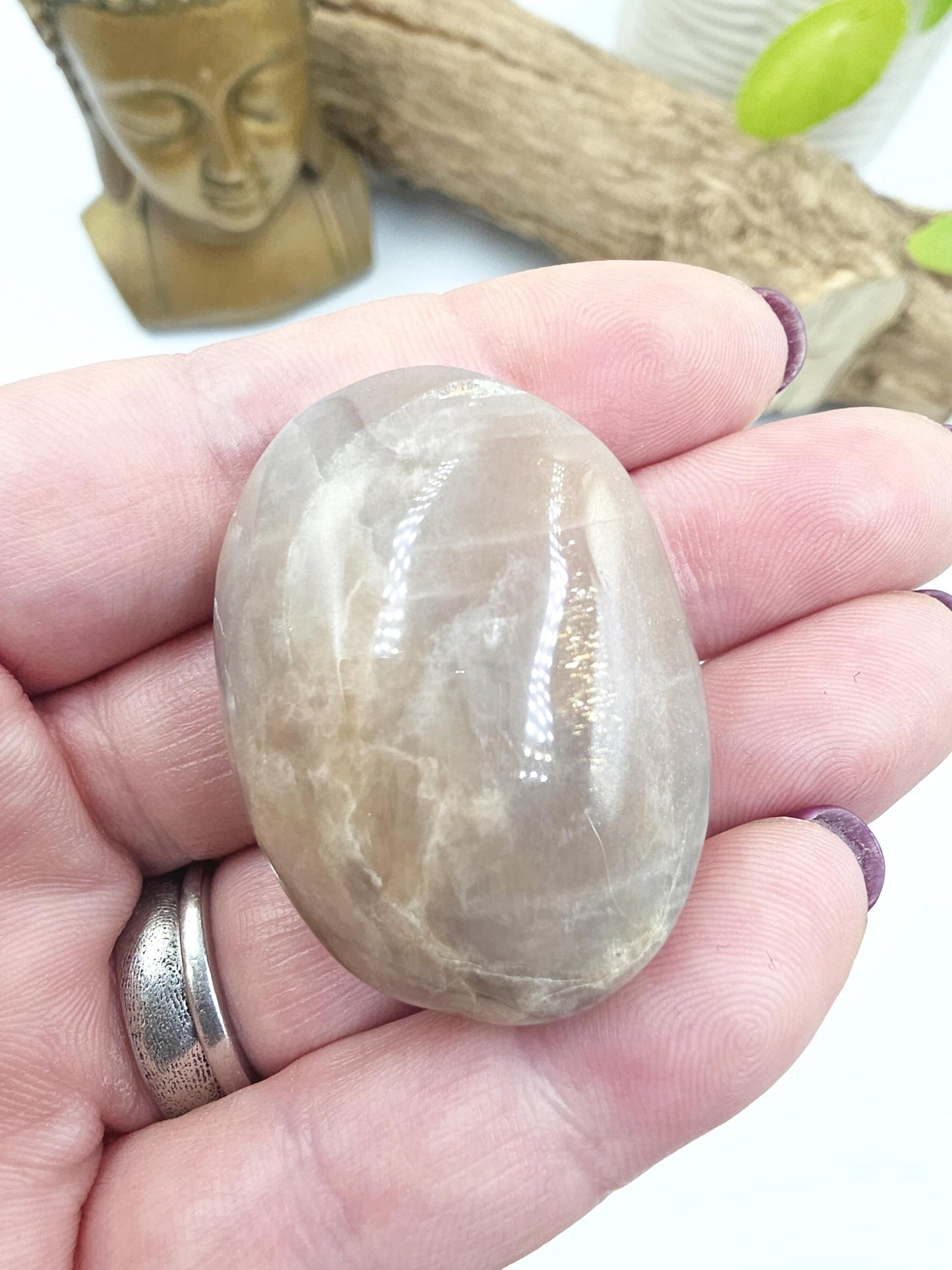Little Flashy Moonstone & Sunstone Palm Stone – Balance, Confidence and Intuition Crystal, 35g