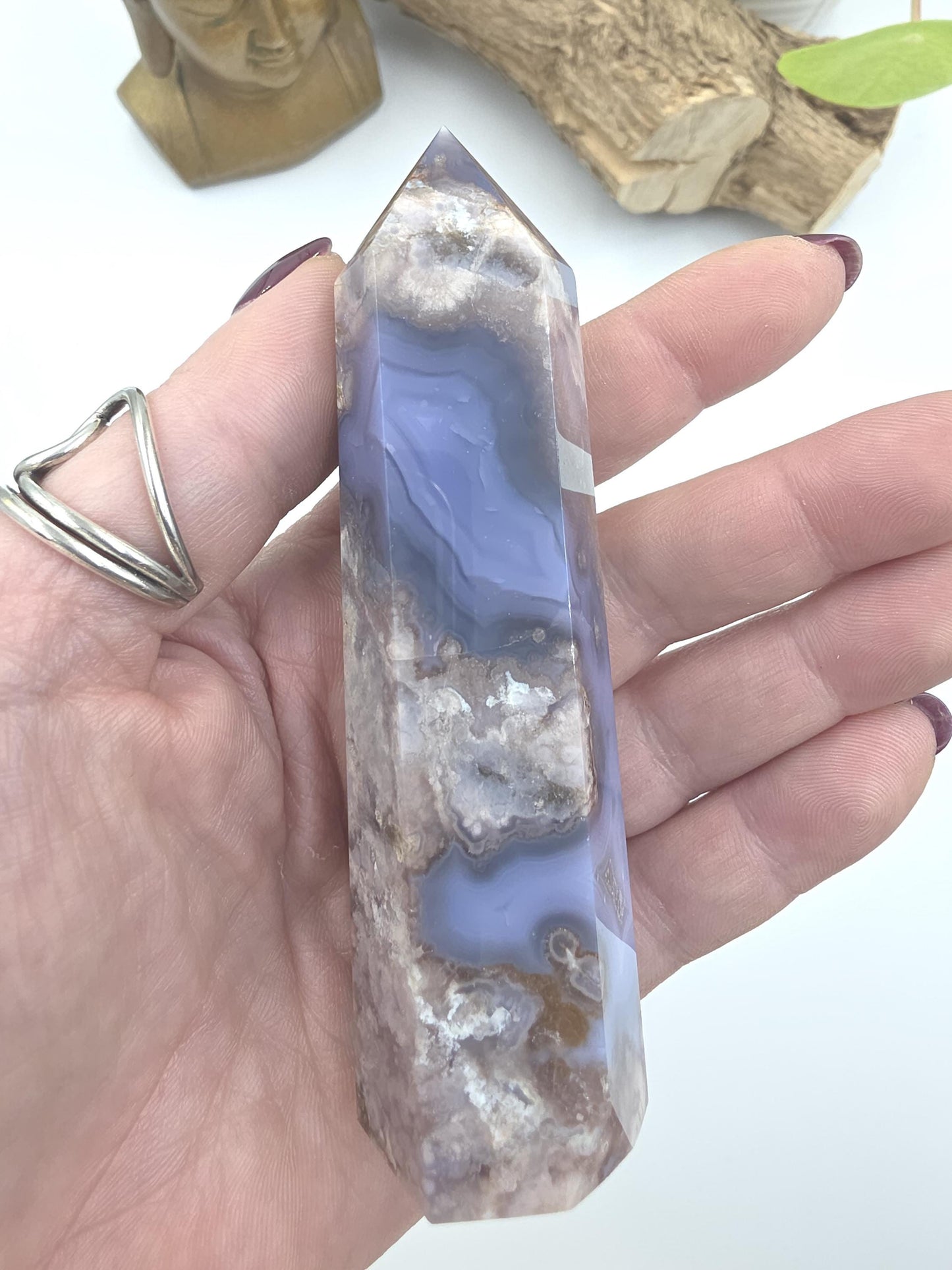 Blue Flower Agate (Sakura) Tower – Calm Growth, Emotional Healing & Gentle Motivation Crystal, 145g