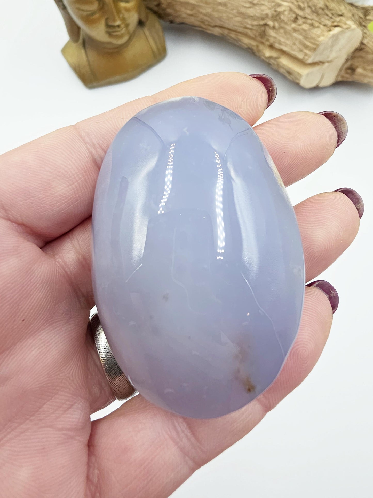 Blue Chalcedony Palm Stone - Calming & Communication Healing Crystal, 95g