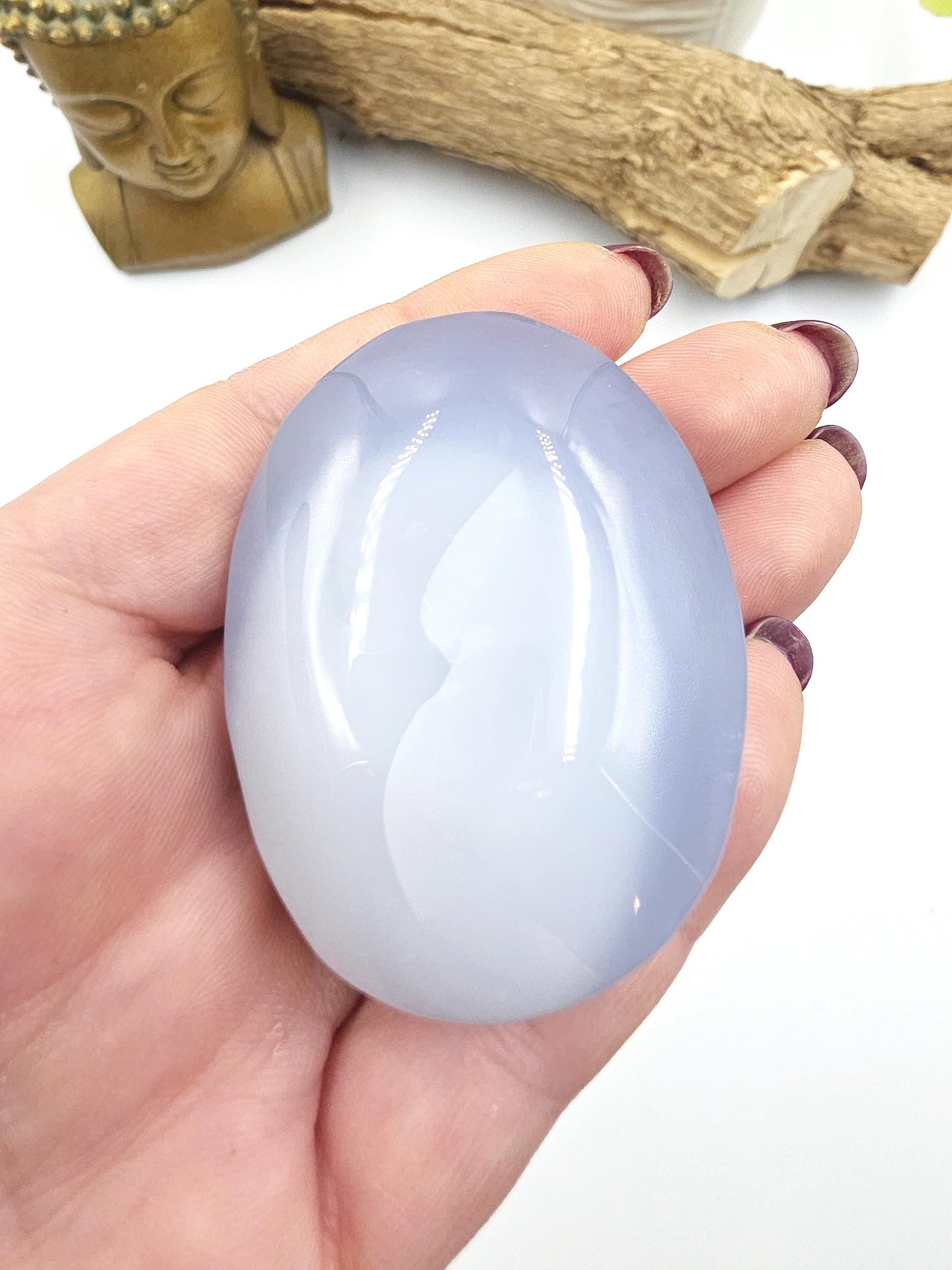Blue Chalcedony Palm Stone - Calming & Communication Healing Crystal, 85g