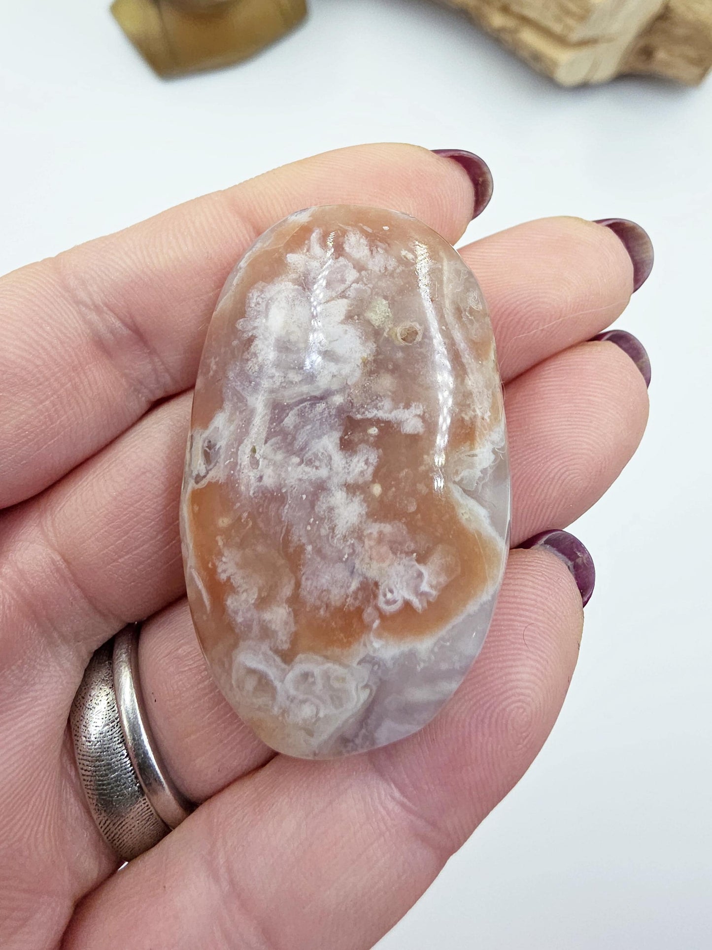 Flower Agate (Sakura) Palm Stone - Growth, Creativity & Emotional Healing Crystal, 35g
