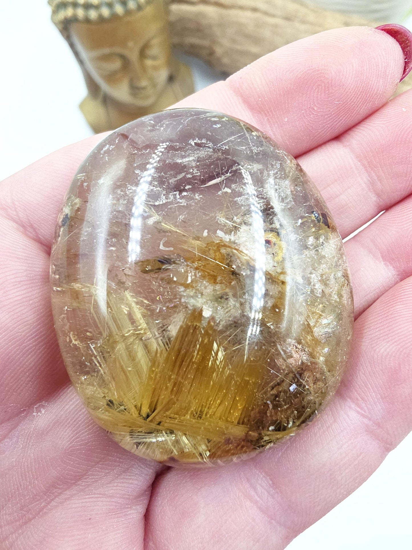 Golden Rutile Palm Stone – Manifestation, Clarity & High-Vibration Energy Crystal, 65g